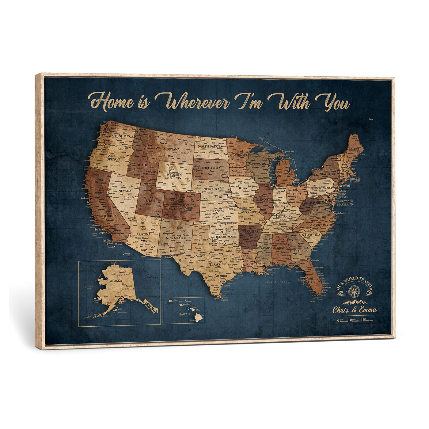 87620242N-MGV-CV-36X24 - Personalized USA Push Pin Travel Map Wall Art Canvas Print | Custom United States Map, Push Pin Map - USA Bucket List Map