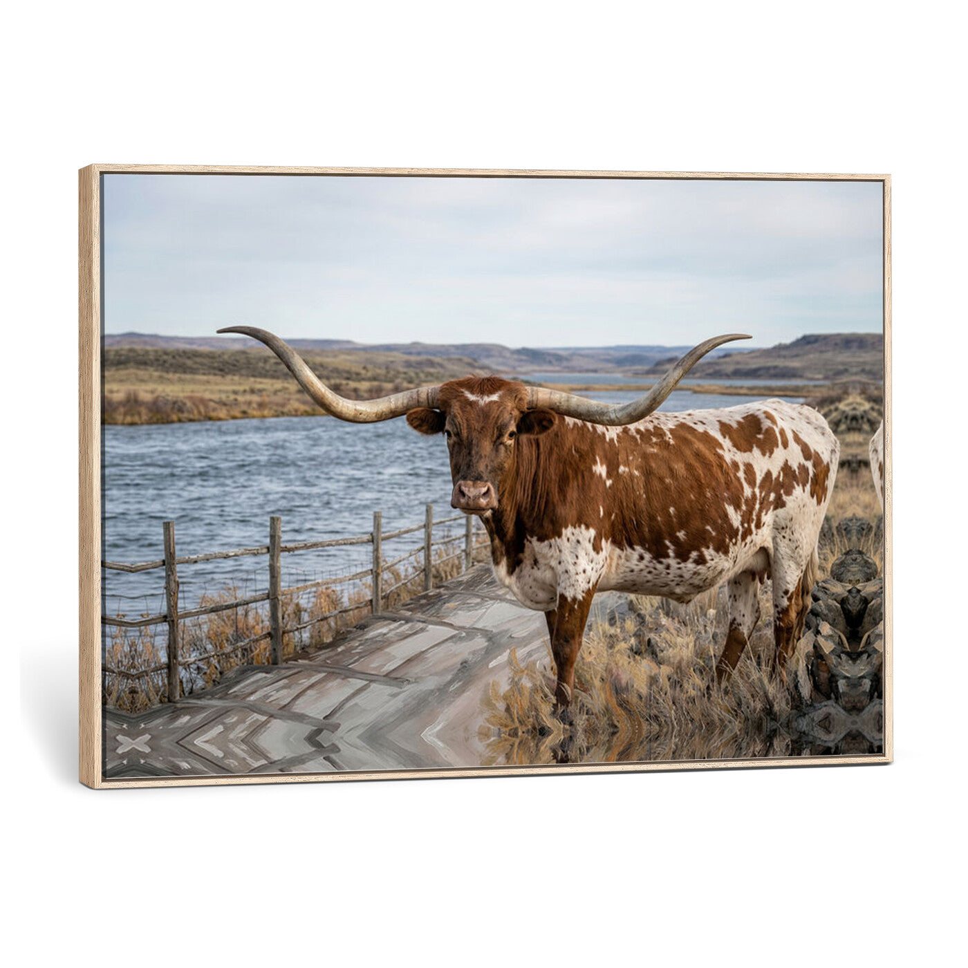 91575949-MGV-CV-36X24 - Texas Longhorn Cattle in Desert Pasture Wall Art Canvas Print - Rustic Western Decor