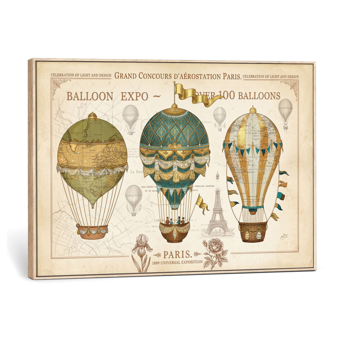 31530449-MGV-CV-36X24 - Kimberly Allen Paris Balloon Expo Wall Art Canvas Print, Vintage 1889 French Hot Air Balloon Poster