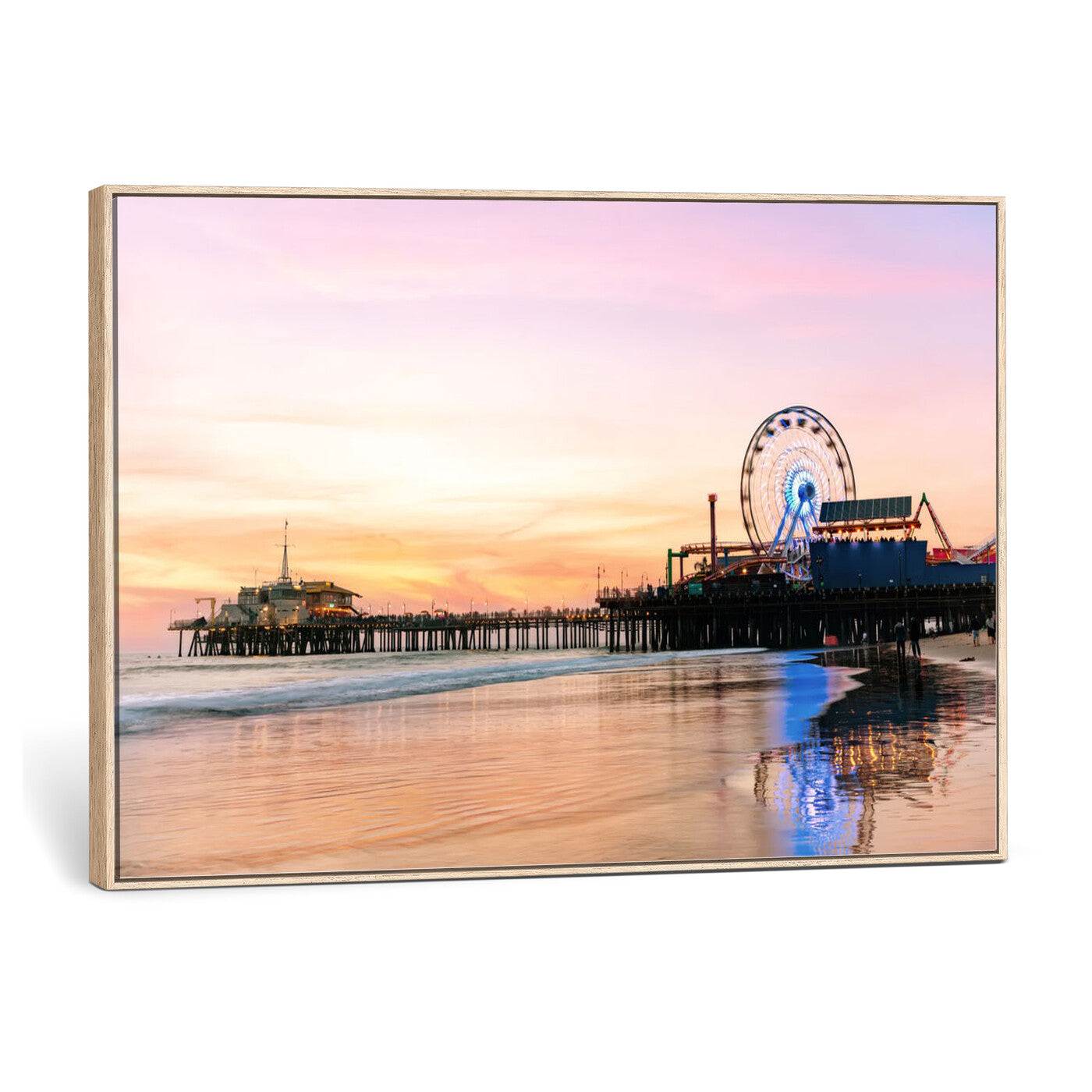 27381272-MGV-CV-36X24 - Santa Monica Pier Sunset Beach Wall Art Canvas Print, California Ferris Wheel Photo Print