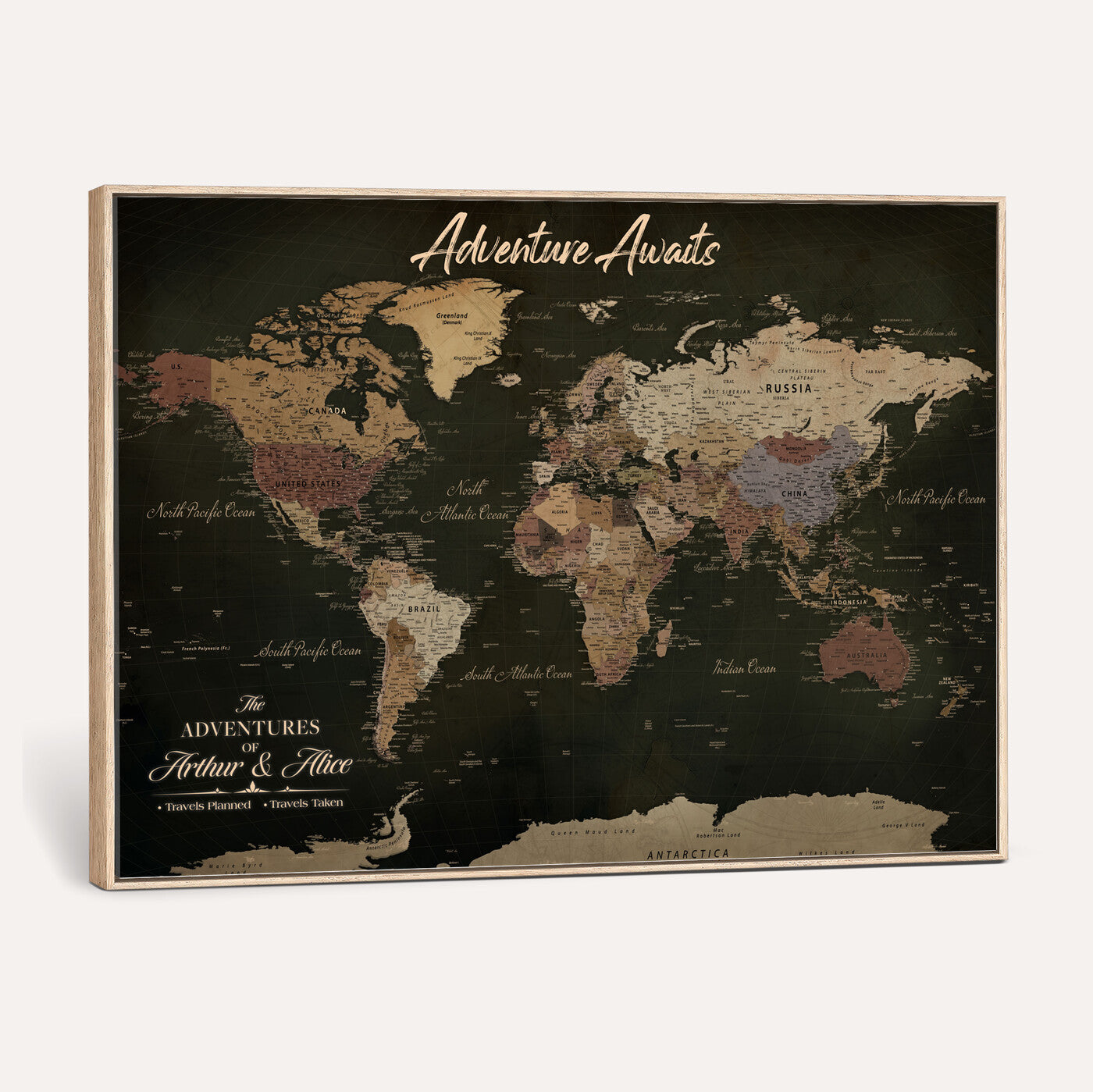 46935759-MGV-CV-36X24 - Custom Push Pin World Map Canvas | Personalized Travel Tracker | Wedding Anniversary Gift for Couples | Adventure Map Wall Art with Pins