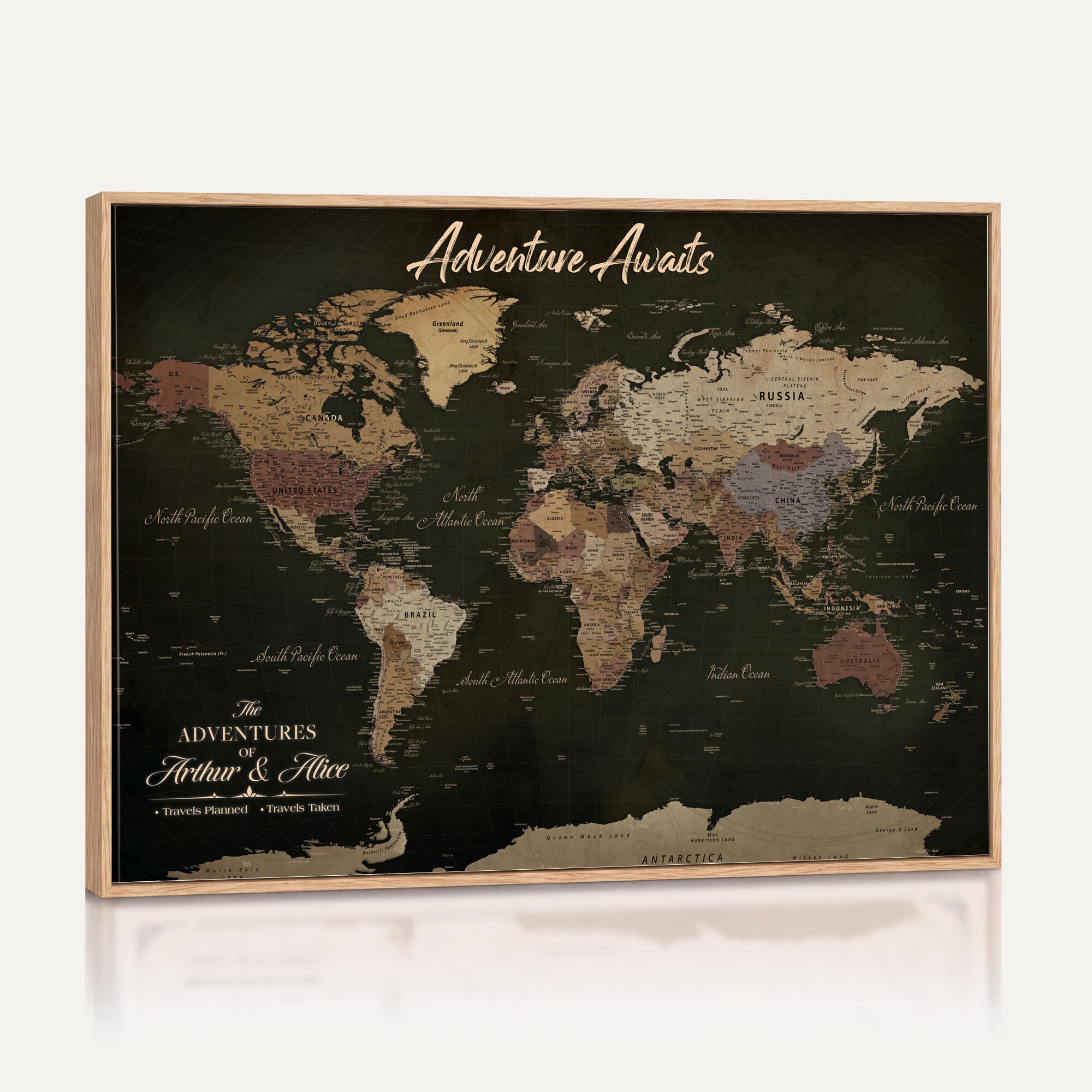 46935759-MGV-CV-36X24 - Custom Push Pin World Map Canvas | Personalized Travel Tracker | Wedding Anniversary Gift for Couples - Adventure Map Wall Art with Pins