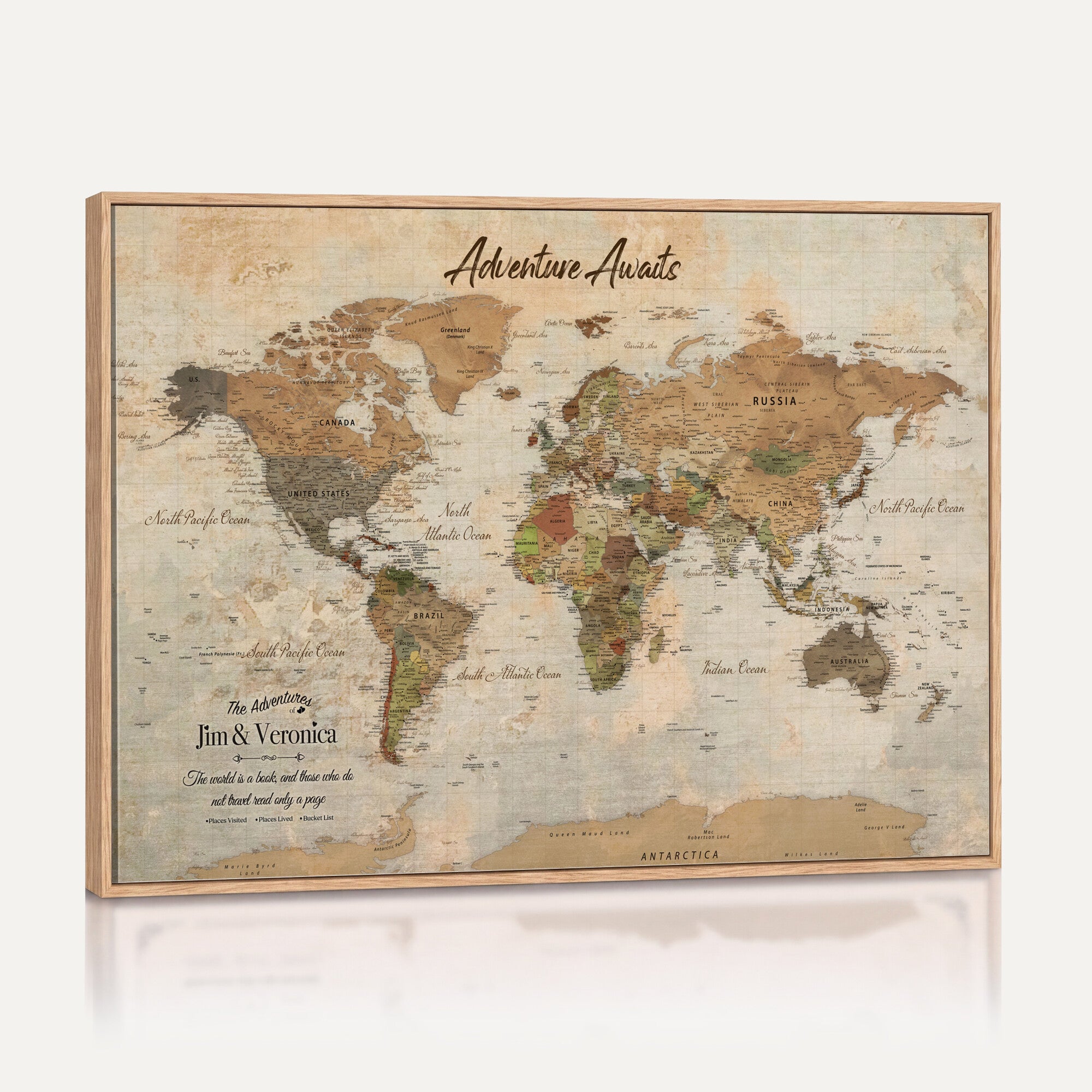 51298056-MGV-CV-36X24 - Custom Push Pin World Map Canvas | Personalized Travel Tracker | Wedding Anniversary Gift for Couples | Adventure Map Wall Art with Pins