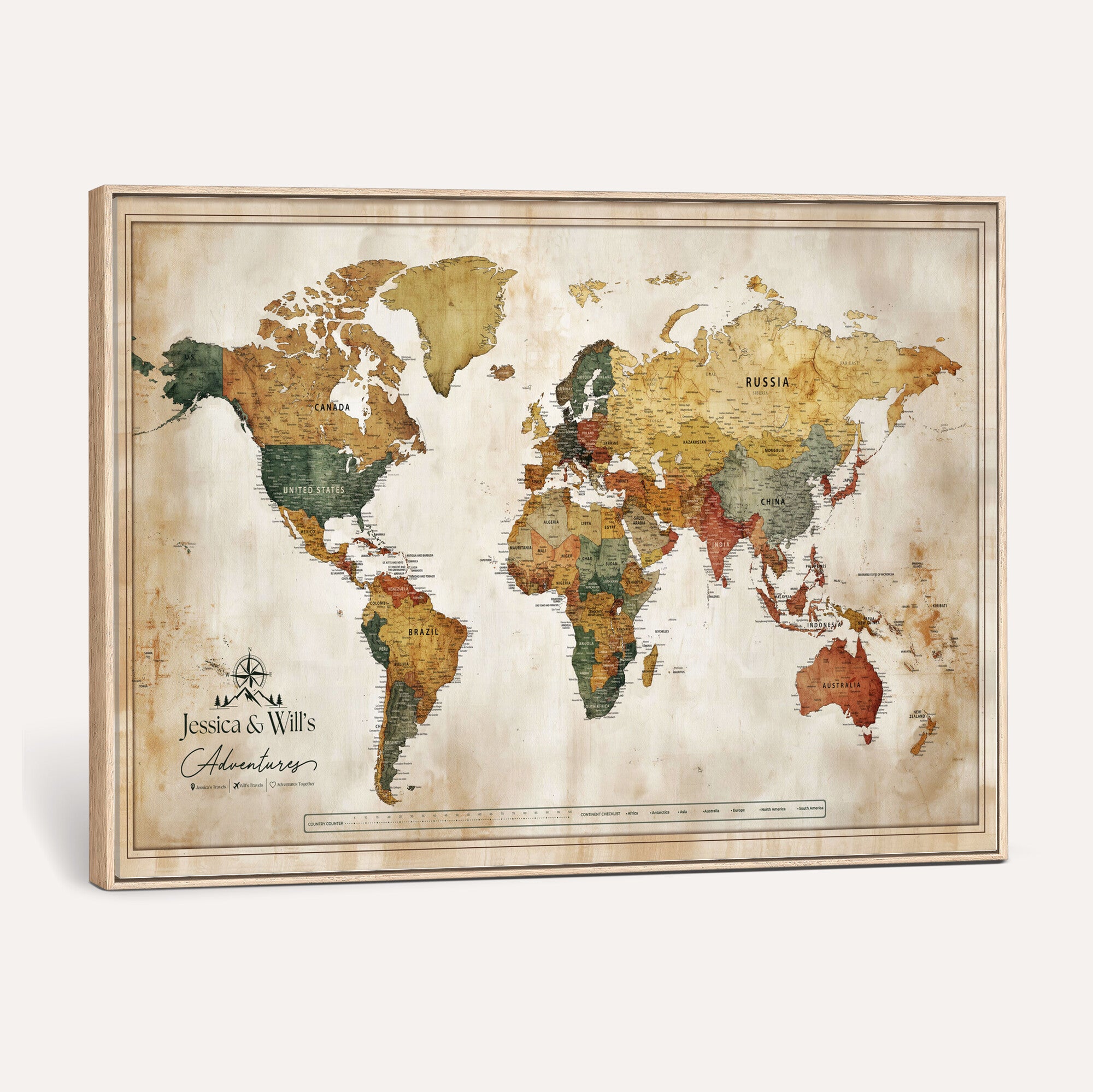 19542567-MGV-CV-36X24 - Custom Push Pin World Map Canvas | Personalized Travel Tracker | Wedding Anniversary Gift for Couples | Adventure Map Wall Art with Pins