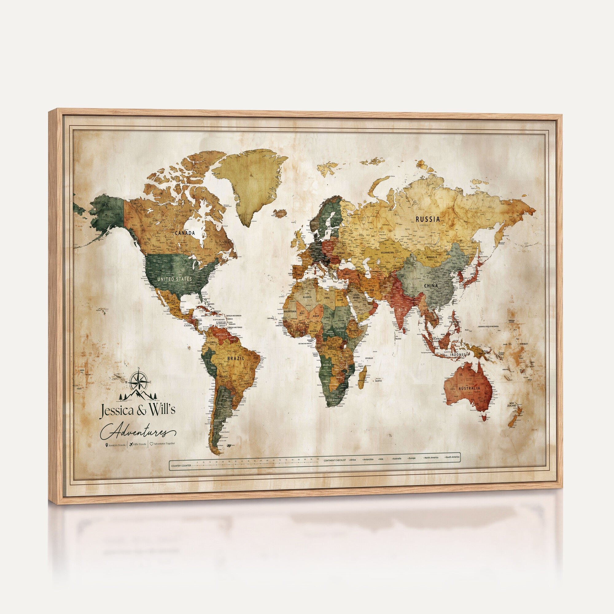 19542567-MGV-CV-36X24 - Custom Push Pin World Map Canvas | Personalized Travel Tracker | Wedding Anniversary Gift for Couples | Adventure Map Wall Art with Pins