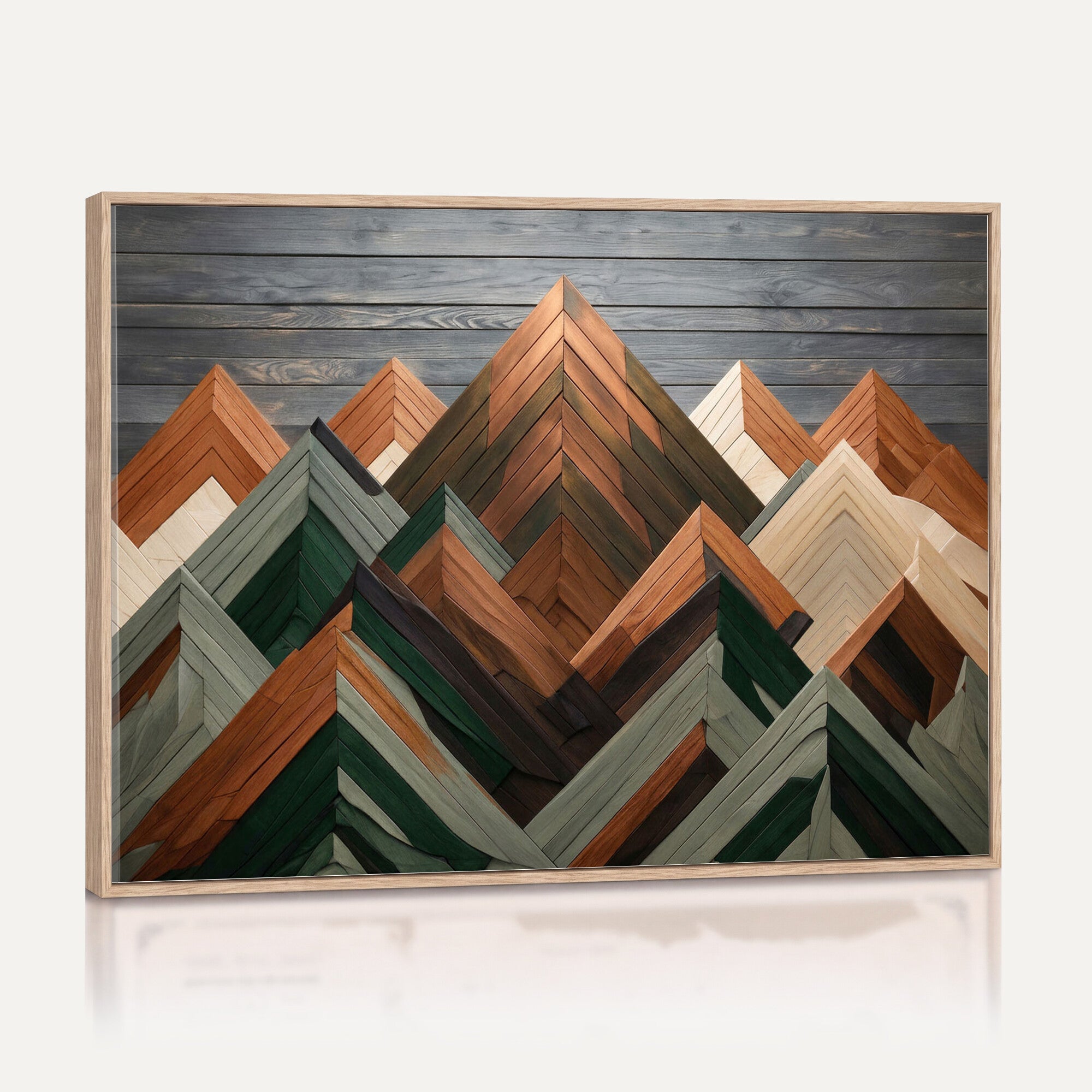 84617347-MGV-CV-36X24 - Geometric Wood Mountain Wall Art Canvas Print, 3D Look Rustic Mosaic Landscape Print