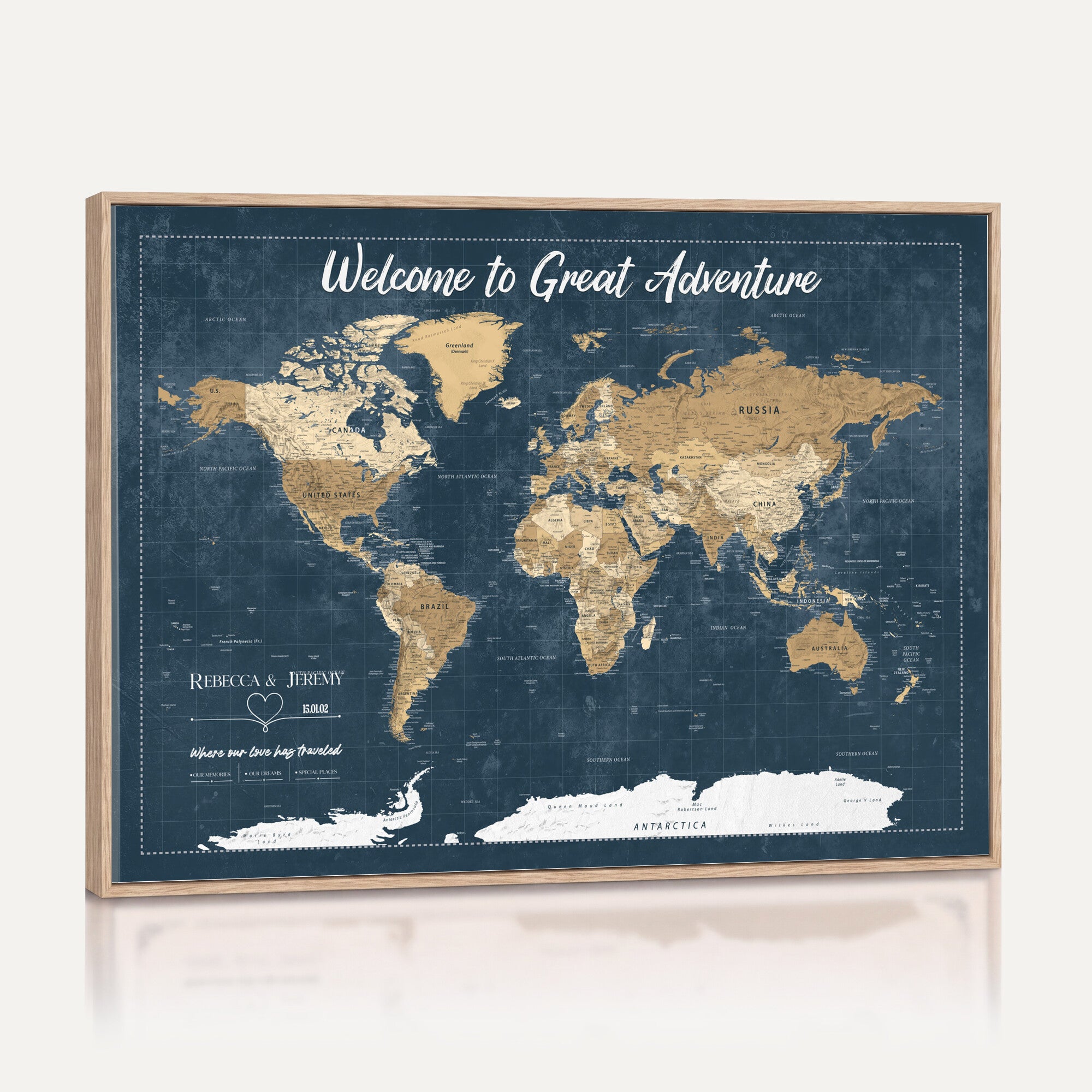57167164-MGV-CV-36X24 - Custom Push Pin Travel Map Canvas Print, Cream Personalized Travel Tracker Map, Anniversary Gift, Vintage World Map Wall Art