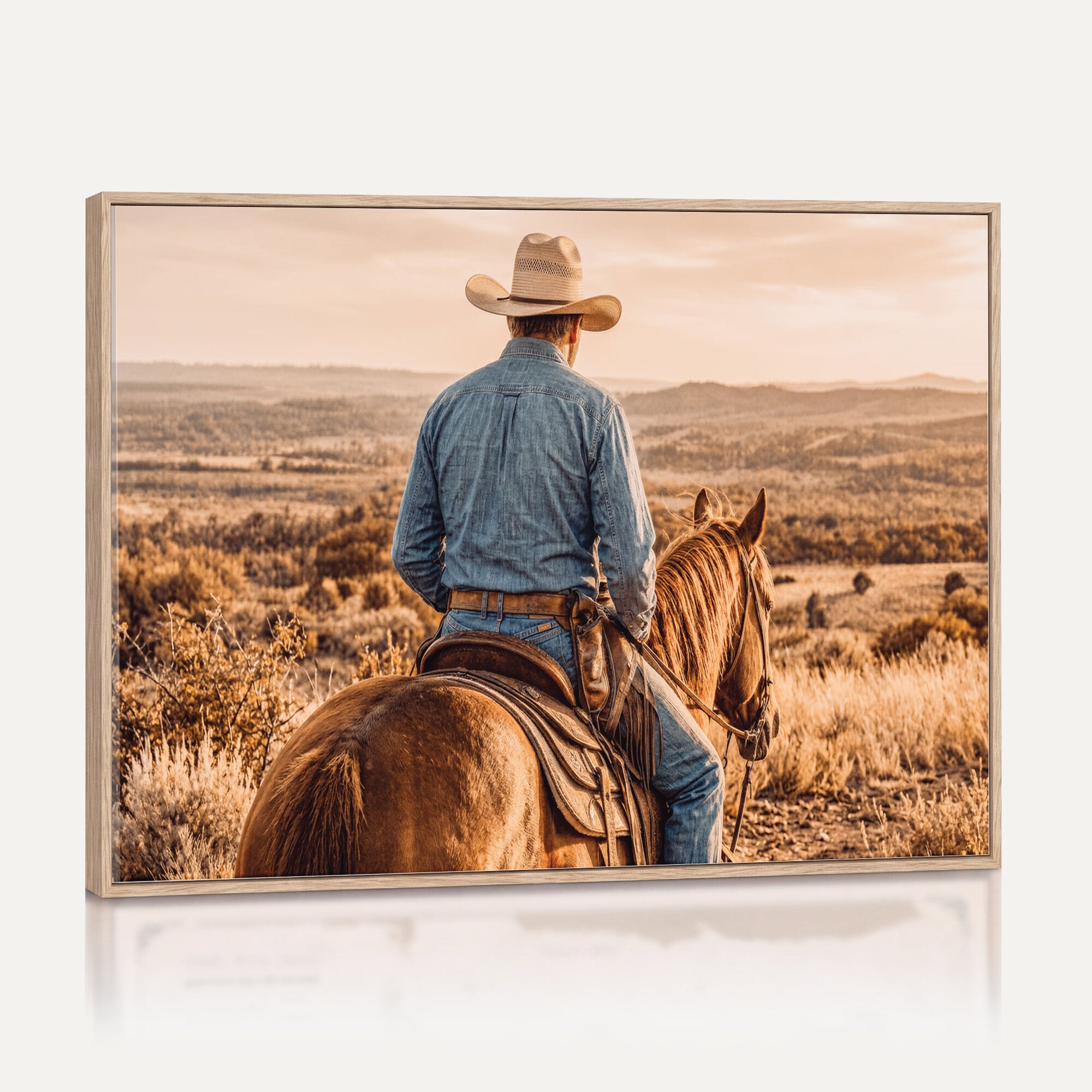 62076449-MGV-CV-36X24 - Texas Cowboy and Horse Print for Western Wall Art Decor for Farmhouse