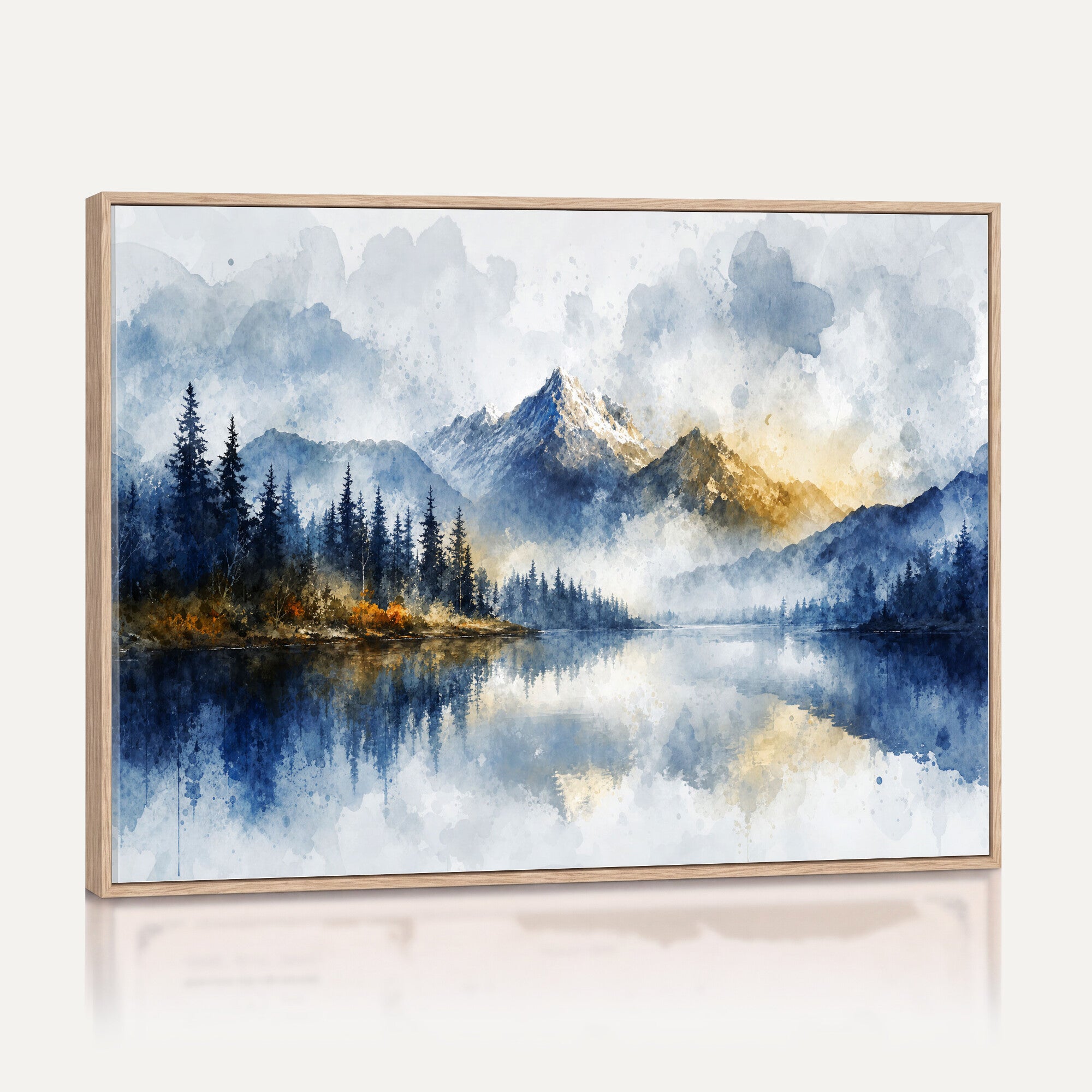 62076449DG-MGV-CV-36X24 - Abstract Watercolor Mountain Lake Wall Art Print for Living Room Decor