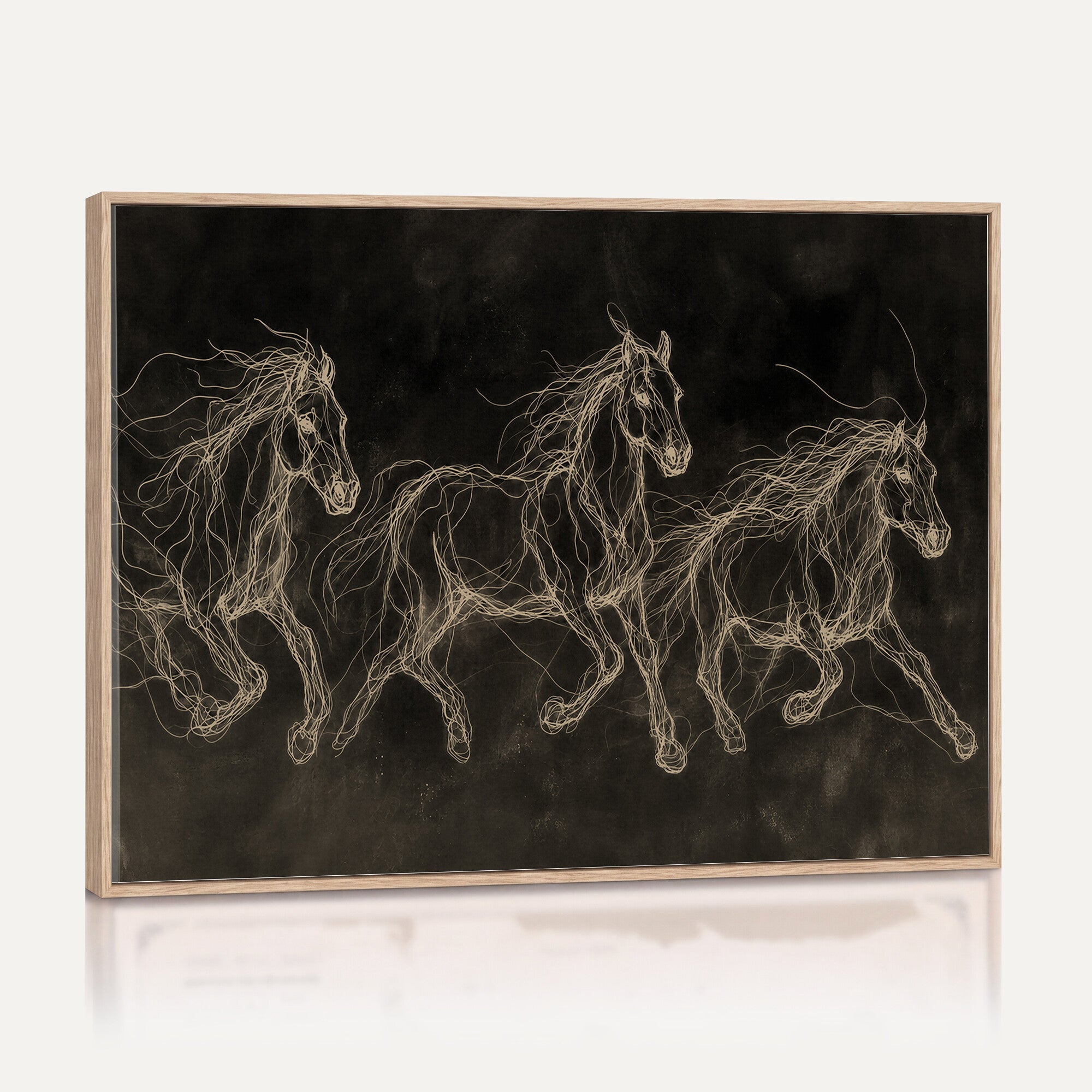 15344242-MGV-CV-36X24 - Dark Horse Line Art Canvas, Gold Scribble Wild Horses Print, Black Chalkboard Wall Art, Modern Luxury Equine Decor, Masculine Office Gift