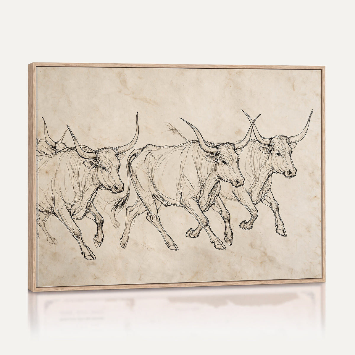 87177621-MGV-CV-36X24 - Minimalist Longhorn Line Art, Modern Texas Bull Canvas Print, Abstract Western Wall Decor, Continuous Line Artwork, Black White Ranch Gift