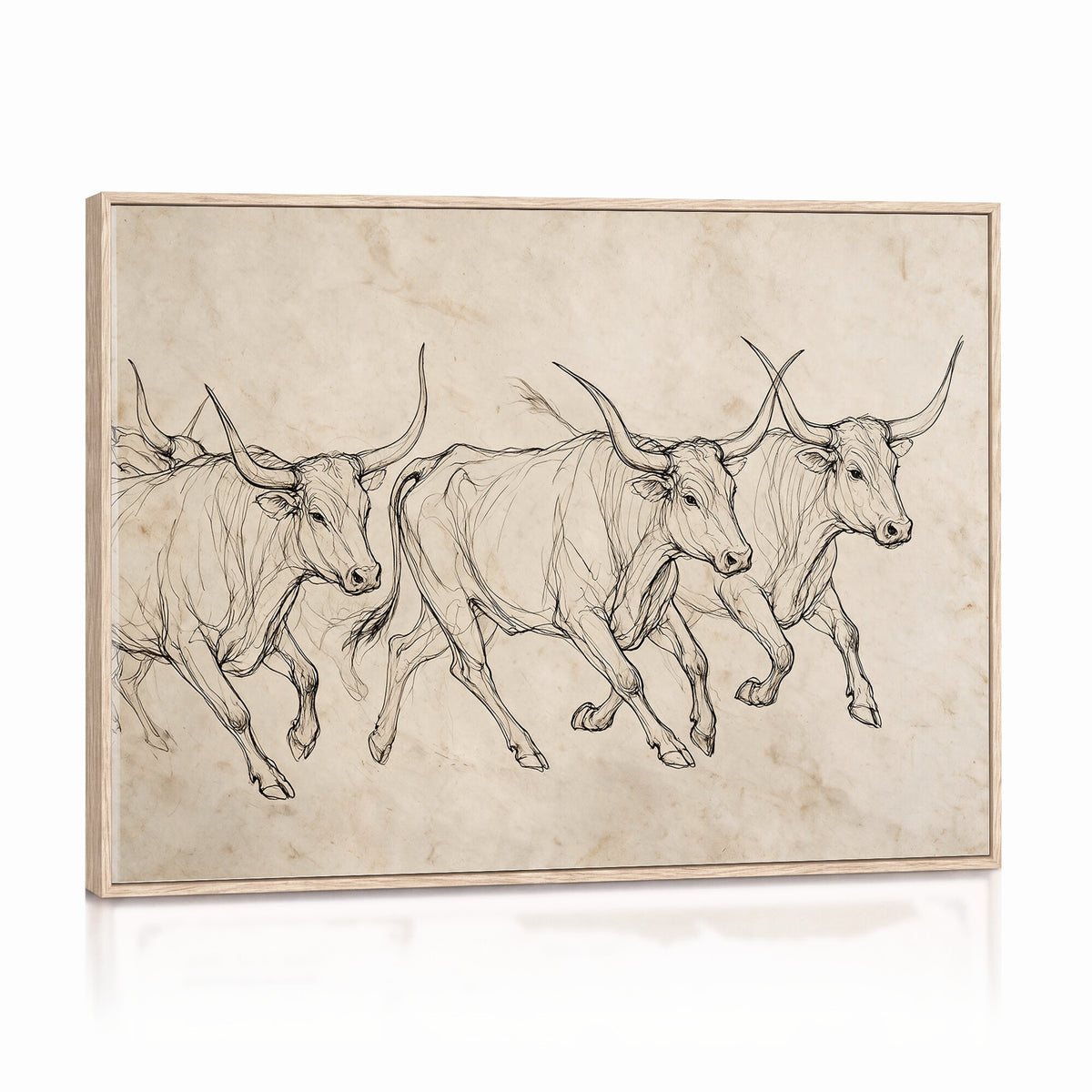 87177621-MGV-CV-36X24 - Minimalist Longhorn Line Art, Modern Texas Bull Canvas Print, Abstract Western Wall Decor
