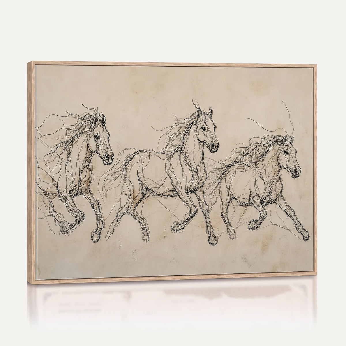 81051673-MGV-CV-36X24 - Abstract Horse Line Art Canvas, Gesture Sketch Wild Horses Print, Modern Scribble Artwork, Minimalist Equine Wall Decor, Rustic Studio Gift