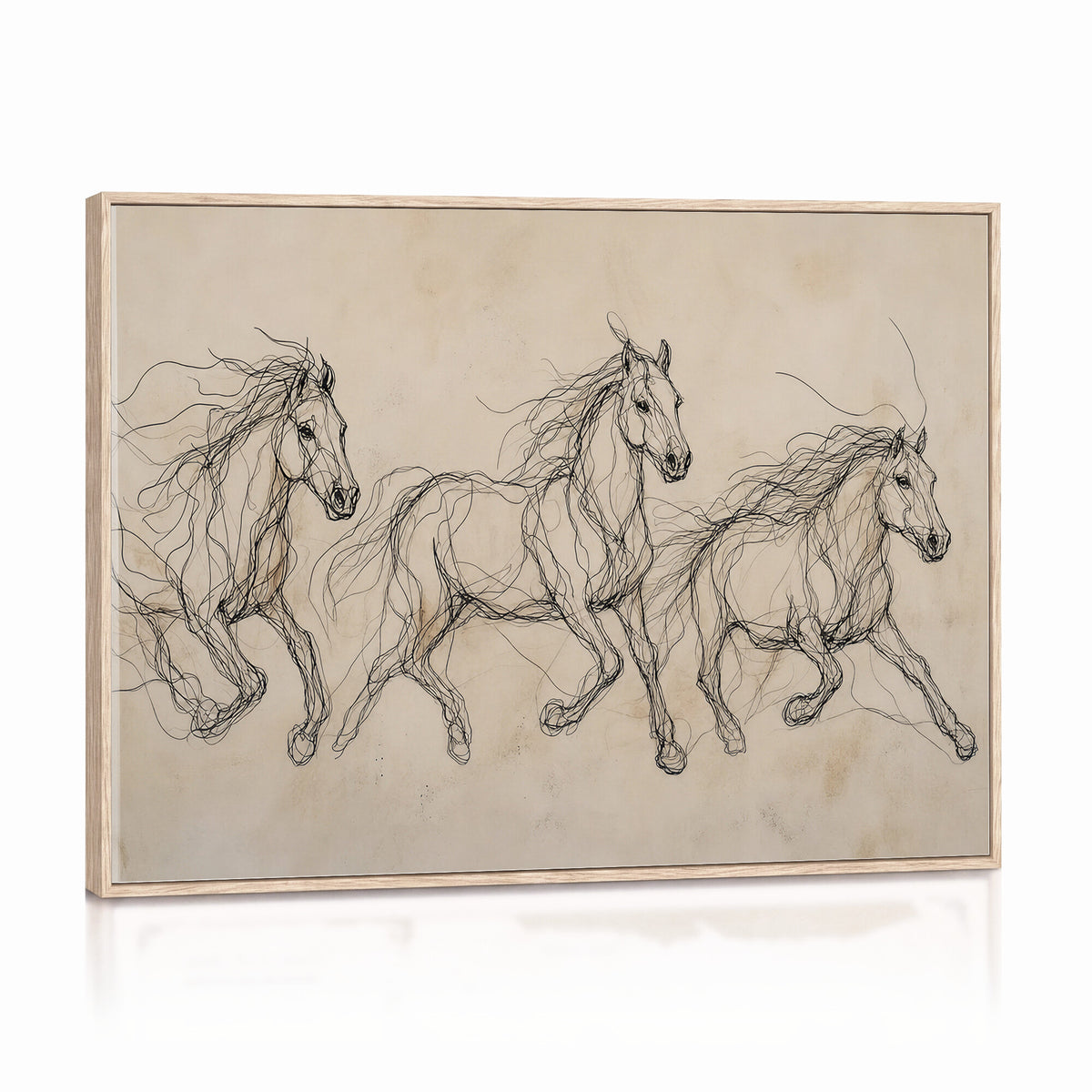 81051673-MGV-CV-36X24 - Abstract Horse Line Art Canvas, Gesture Sketch Wild Horses Print, Minimalist Equine Decor