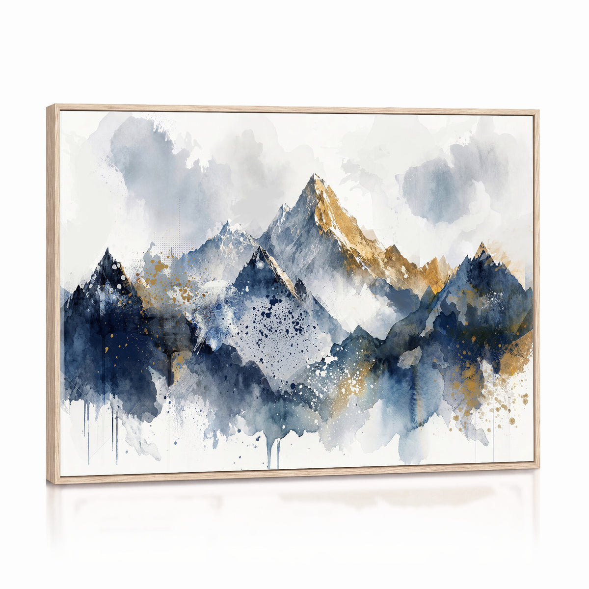 87460616-MGV-CV-36X24 - Abstract Mountain Canvas Wall Art, Blue Gold Foil Landscape Print, Modern Indigo Wall Decor