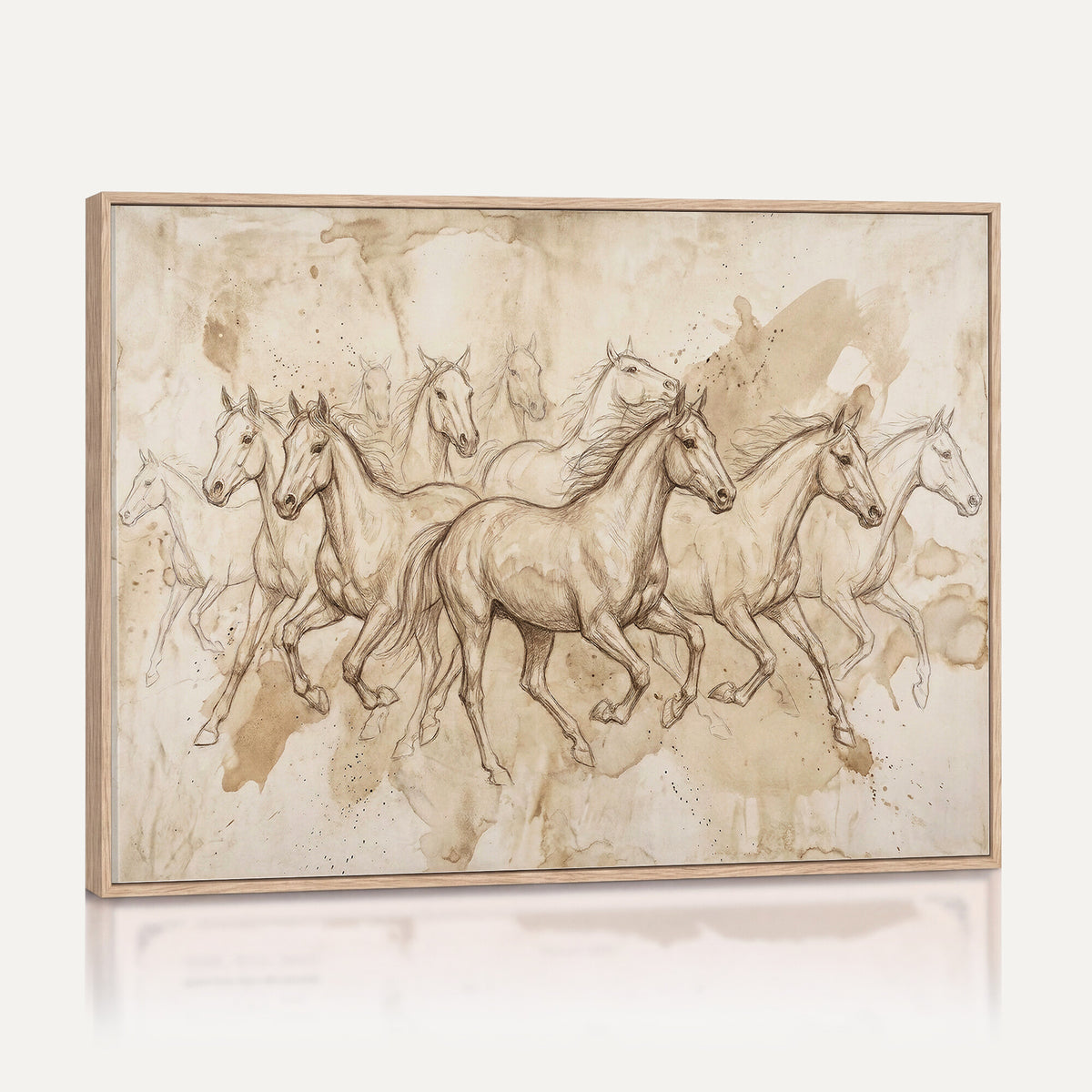 52233469-MGV-CV-36X24 - Vintage Horse Sketch Canvas Wall Art, Wild Horses Pencil Drawing Print, Antique Parchment Western Decor, Equine Sketching, Country Manor Gift