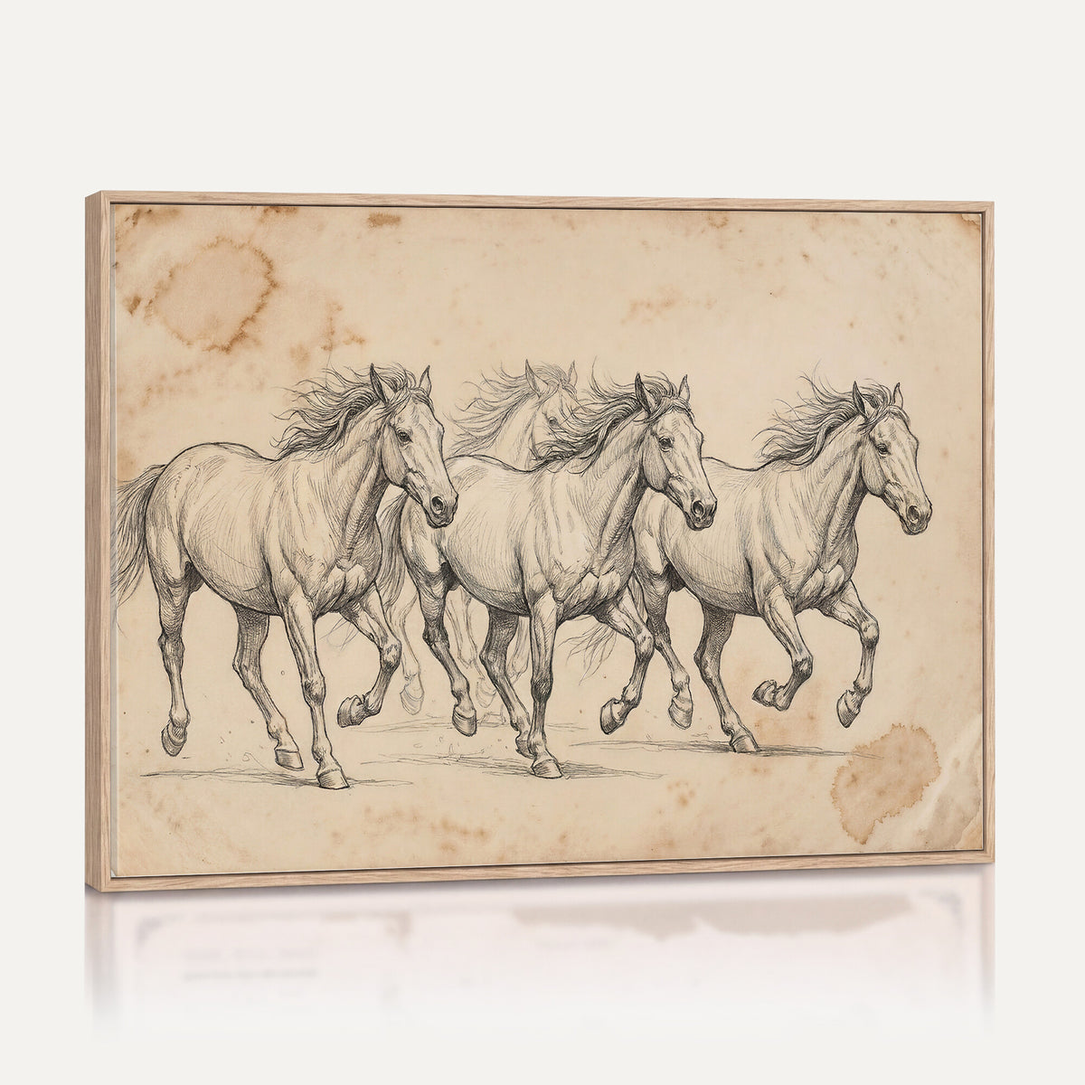 16644391-MGV-CV-36X24 - Vintage Horse Sketch Canvas Wall Art, Wild Horses Pencil Drawing Print, Antique Parchment Western Decor, Equine Sketching, Country Manor Gift