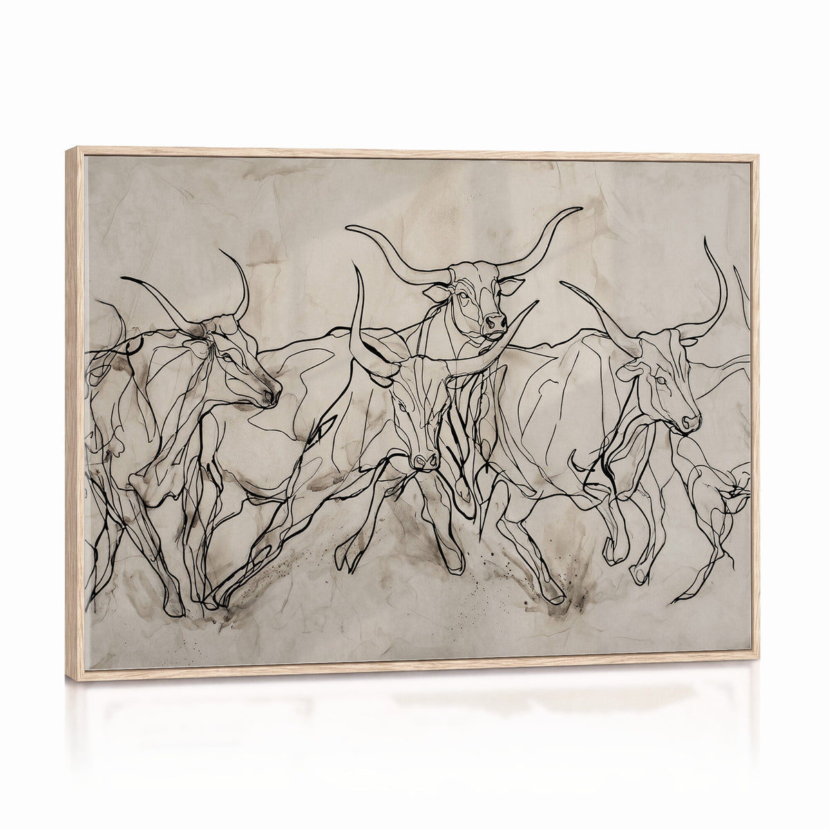 16671245-MGV-CV-36X24 - Minimalist Longhorn Line Art, Modern Texas Bull Canvas Print, Abstract Western Wall Decor