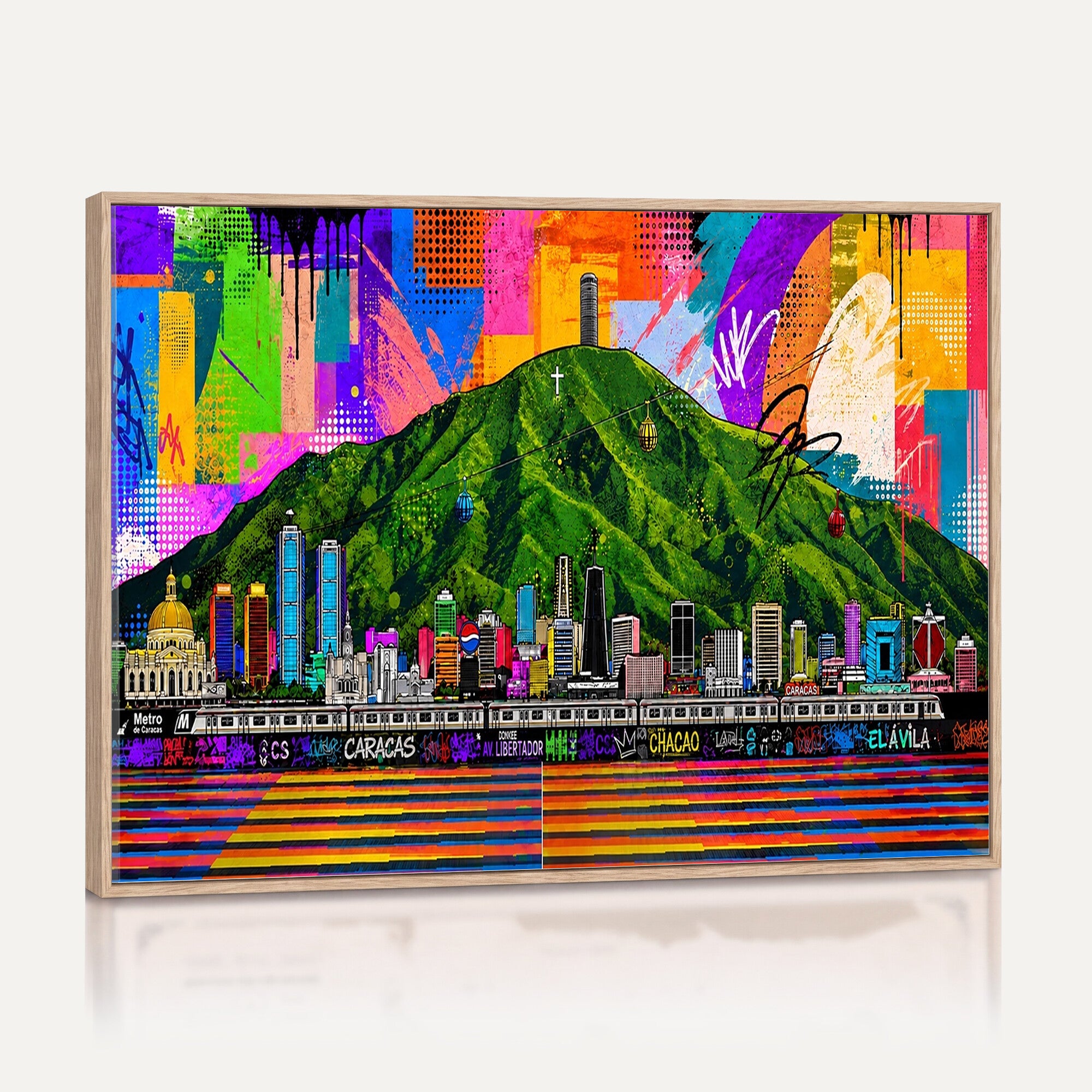 86696255-MGV-CV-36X24 - Mount Ávila, Caracas, Venezuela Wall Art Print by Artist Yorlette - Graffiti Caracas Skyline Canvas Art, Colorful Street Artwork - Venezuela El Avila Poster Print