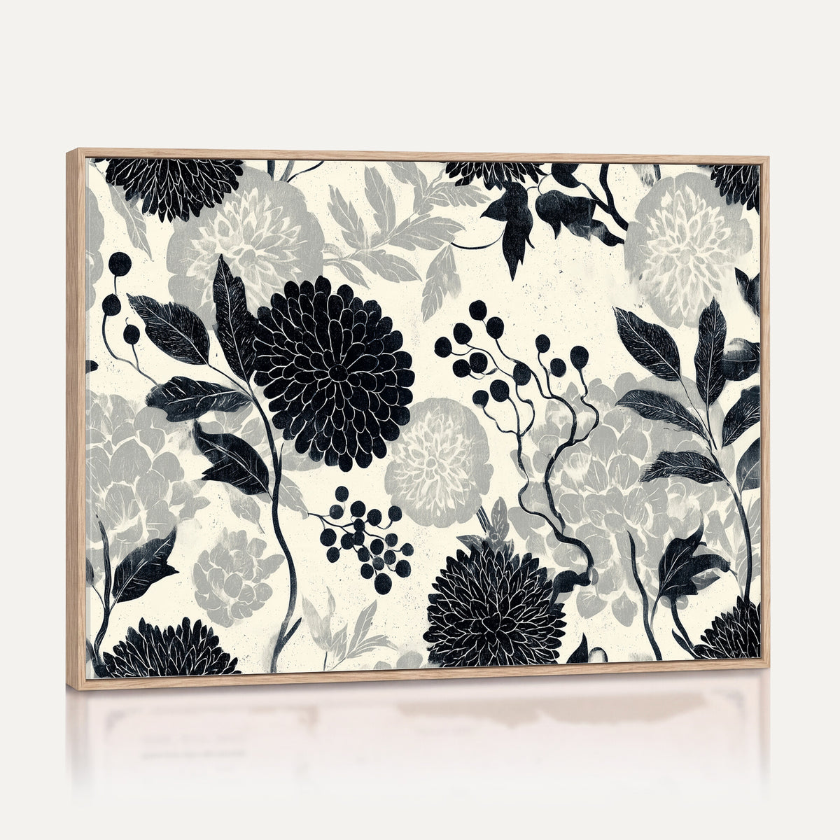 27269625-MGV-CV-36X24 - Traditional Chinese Pattern Tapestry Wall Art, Vintage Chinoiserie Peony Fabric Hanging, Antique Black Grey Living Room Japandi Gift