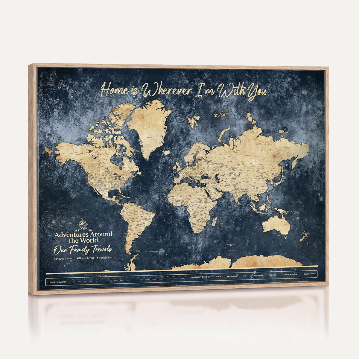 98668848-MGV-CV-36X24 - Our Family Adventures Push Pin World Map Wall Art Canvas Print - Family Travel Tracker Map with Pins