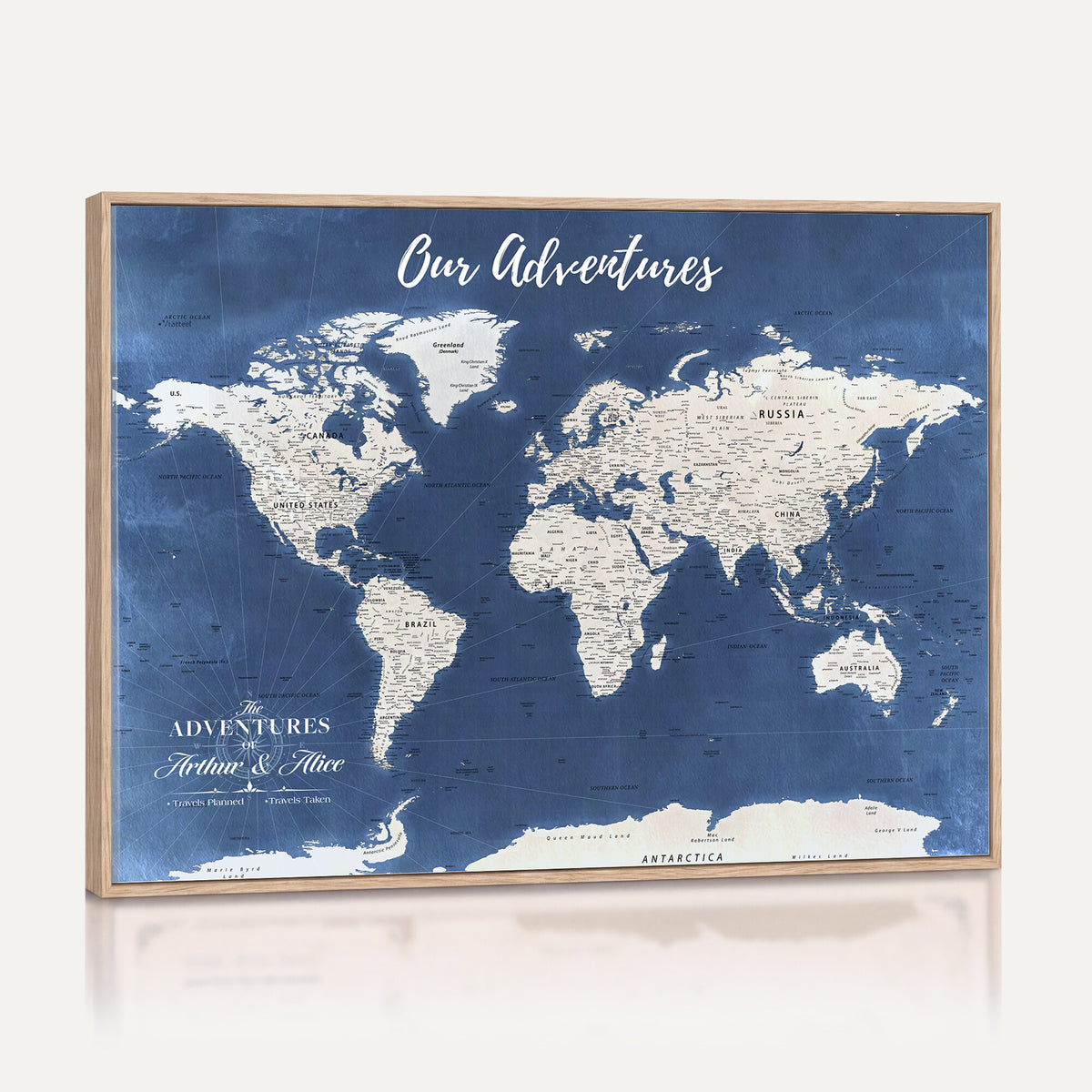 75405527-MGV-CV-36X24 - Extra Large Framed Personalize Push Pin World Map Wall Art Canvas Print for Travel Tracking