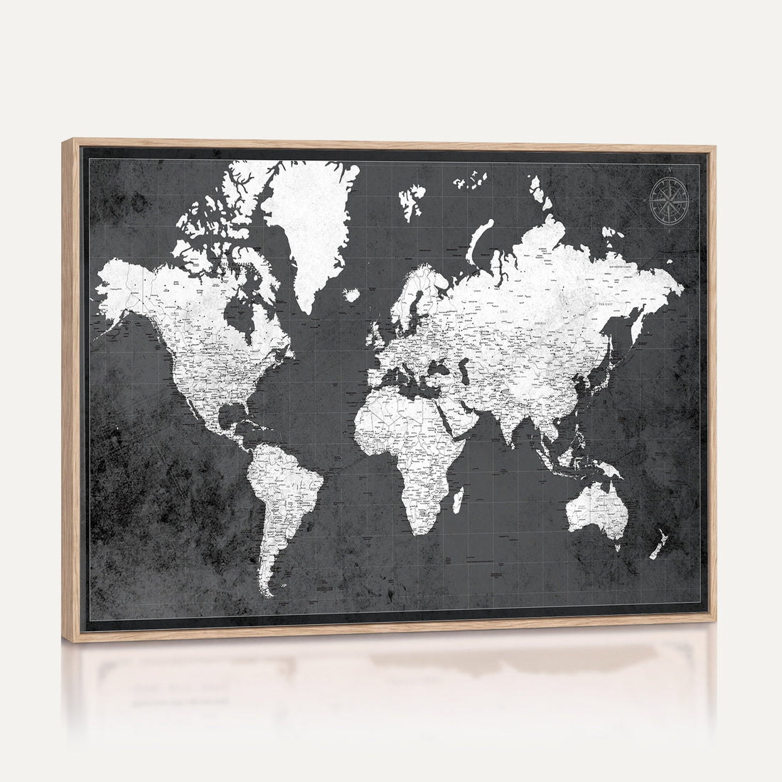 Oversize Personalized World Map with Pins, Framed Canvas Travel Wall Art