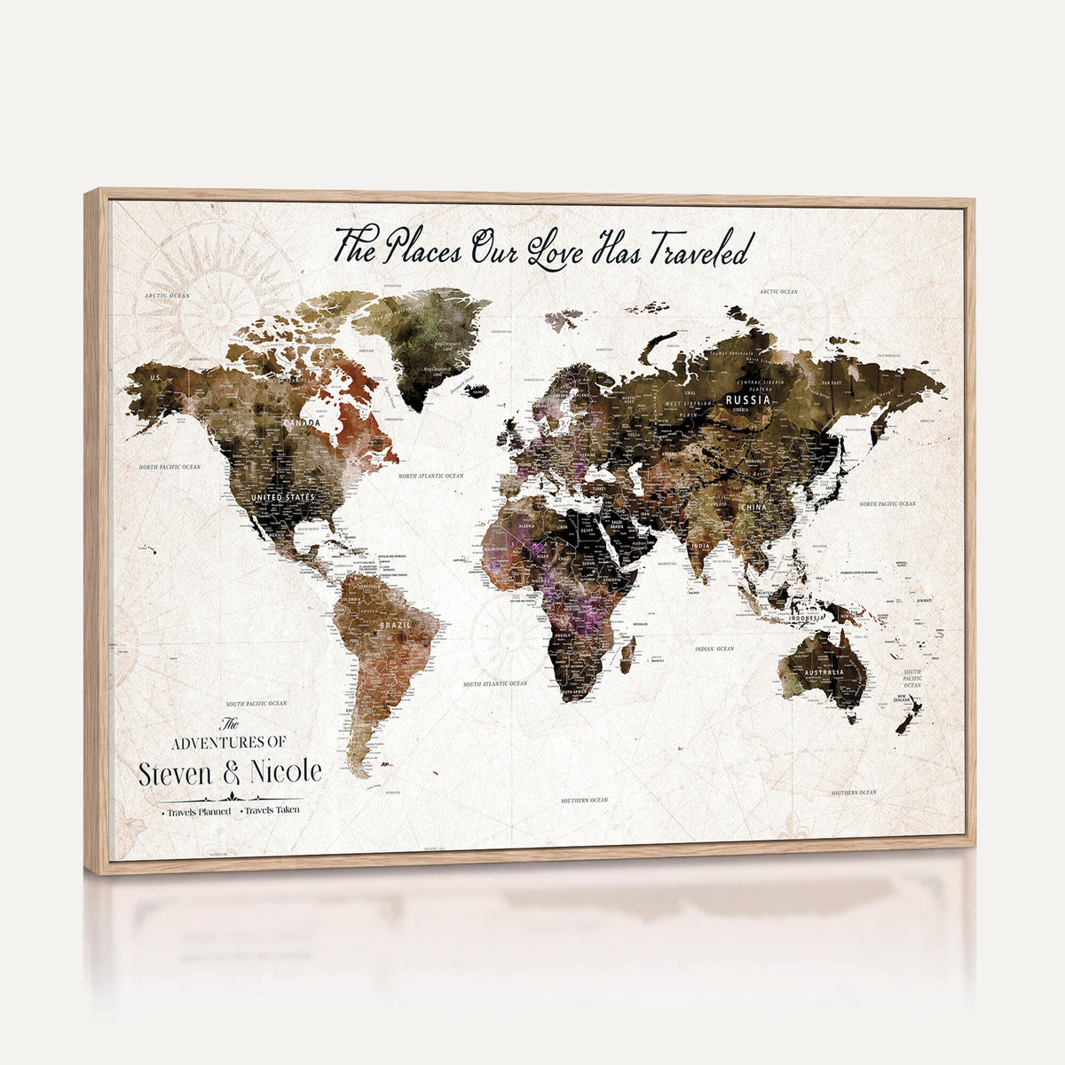 18074626D3D-MGV-CV-36X24 - Extra Large Framed Personalize Push Pin World Map Wall Art Canvas Print for Travel Tracking NEWMAP - 015