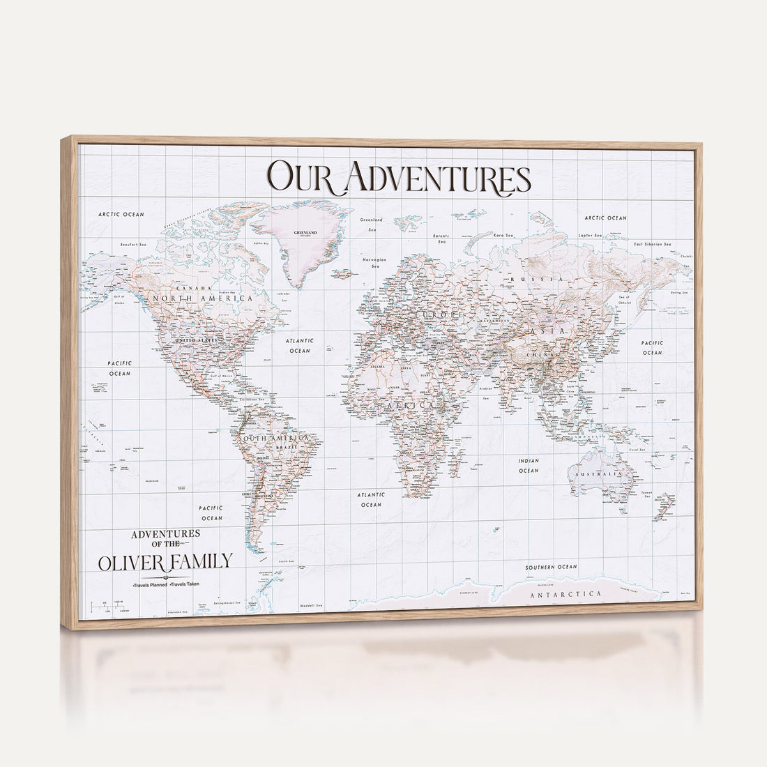 Extra Large Framed Personalized Push Pin World Map Wall Art Canvas Print for Travel Tracking