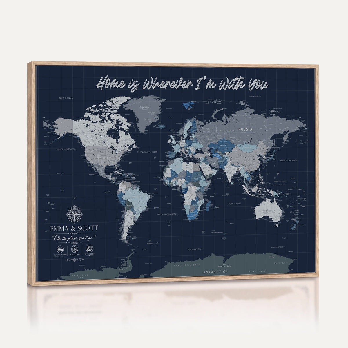 17712680D-MGV-CV-36X24 - World Map Wall Art Canvas Print, Modern Decorative Framed Map Artwork Prints for Living Room, Office, Bedroom Wall Decor