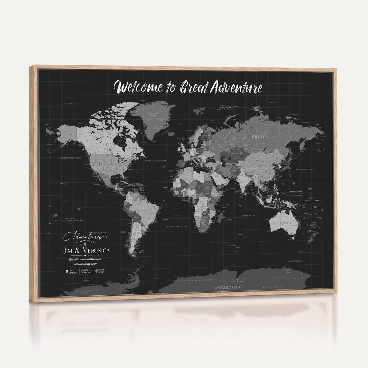 NEWMAP-21-MGV-CV-36X24 - World Map Wall Art Canvas Print, Modern Decorative Framed Map Artwork Prints for Living Room, Office, Bedroom Wall Decor