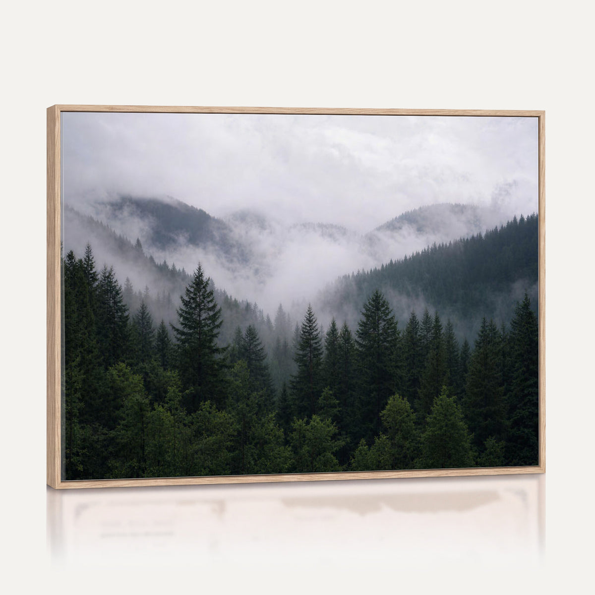 25432119-_Poster-30x20 - Misty Mountain Pine Forest Canvas Print 3 Piece Framed Wall Art Extra Large Floating Frame Nature Poster Made in USA