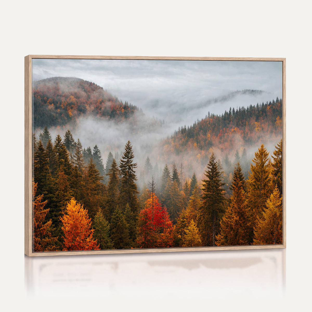 87481341-_Poster-30x20 - Foggy Autumn Mountain Canvas Print Smoky Pine Forest Wall Art Panoramic Nature Poster 3 Piece Made in USA