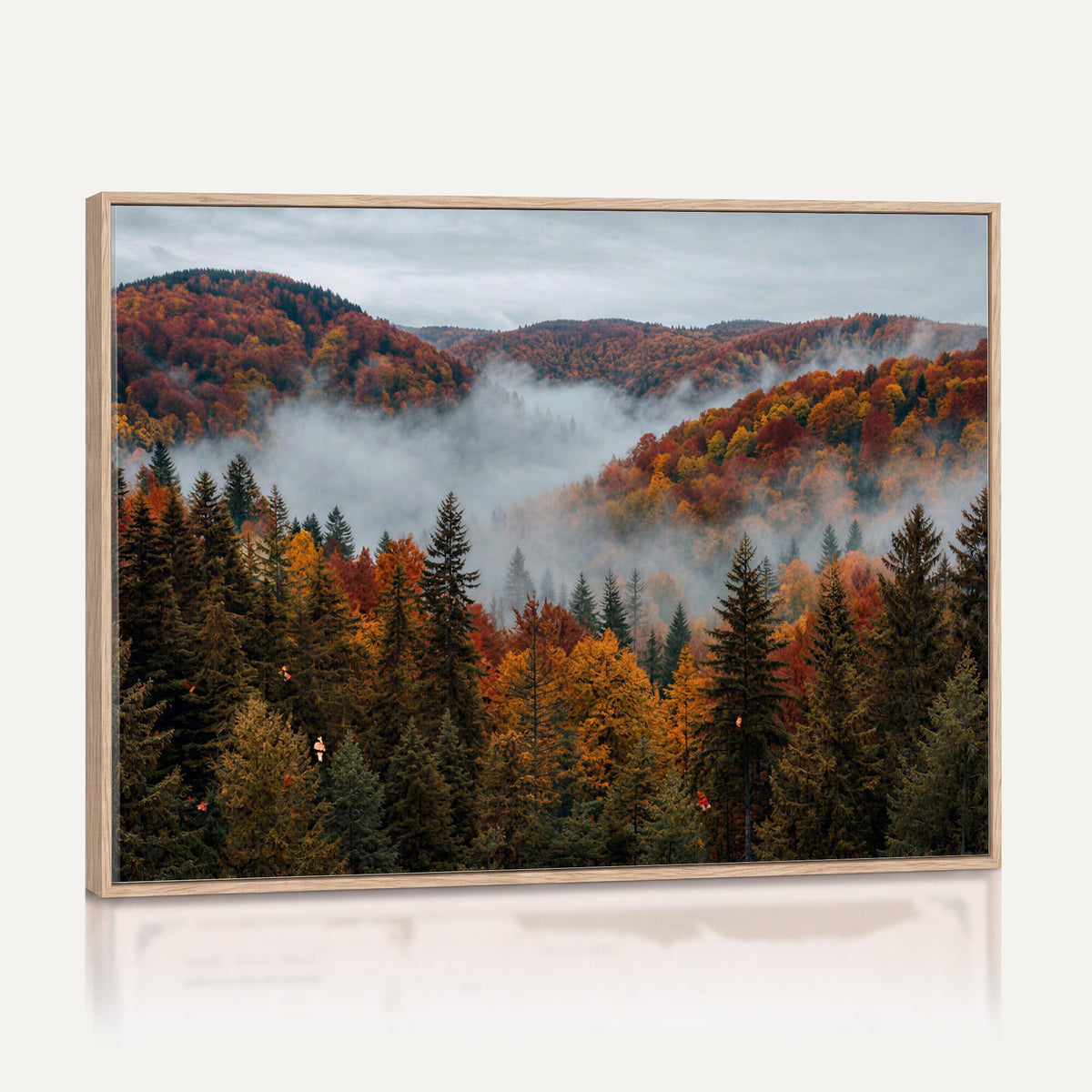 26686263-_Poster-30x20 - Misty Autumn Forest Mountain Canvas Print 3 Panel Wall Art Gallery Wrapped Floating Frame Poster Made in USA