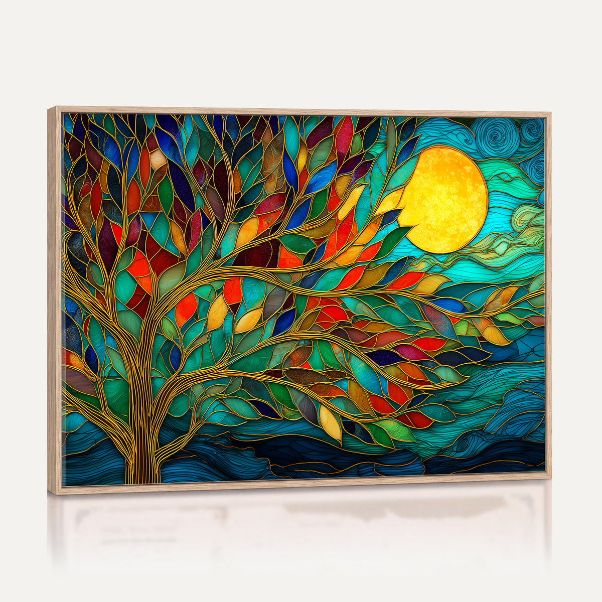 11877152-MGV-CV-36X24 - Stained Glass Tree Of Life Wall Art - Vibrant Mosaic Nature Home Decor