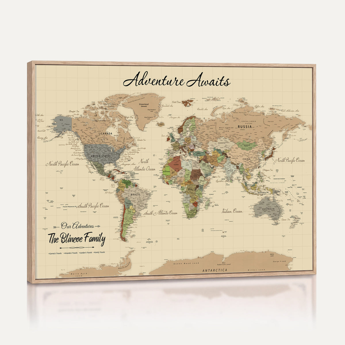 25730261D-MGV-CV-36X24 - Custom Push Pin World Map Wall Art Canvas Print | Personalized Travel Tracker with Pins Framed Large for Home and Office Decor