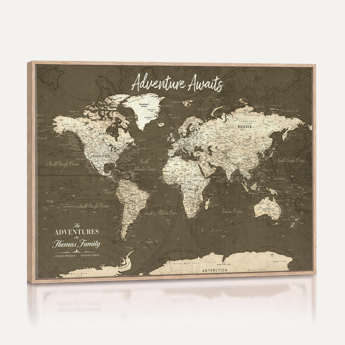 27762875D-MGV-CV-36X24 - Custom Push Pin World Map Wall Art Canvas Print | Personalized Travel Tracker with Pins Framed Large for Home and Office Decor