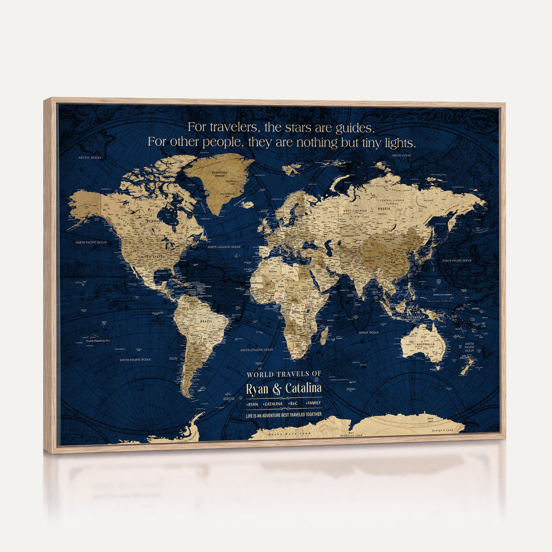 Custom Navy Push Pin World Map Canvas Print, Next Trip Planner Map, Bedroom and Entryway Decor