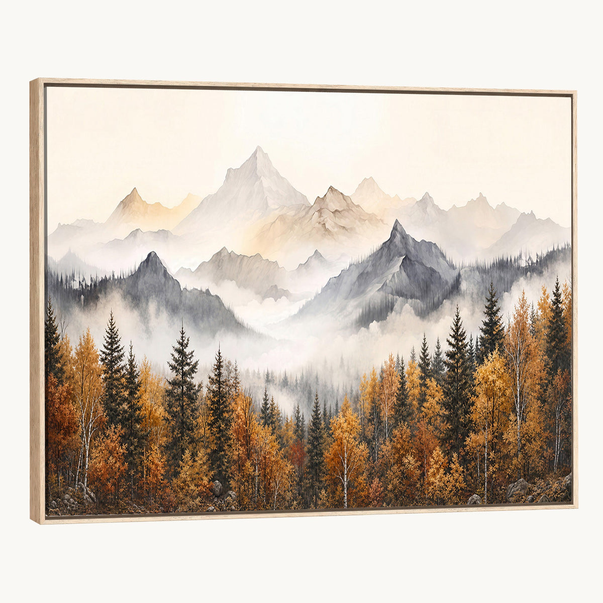 19544118-_Poster-30x20 - Misty Mountain Autumn Forest Canvas Wall Art - Watercolor Fall Nature Landscape Print