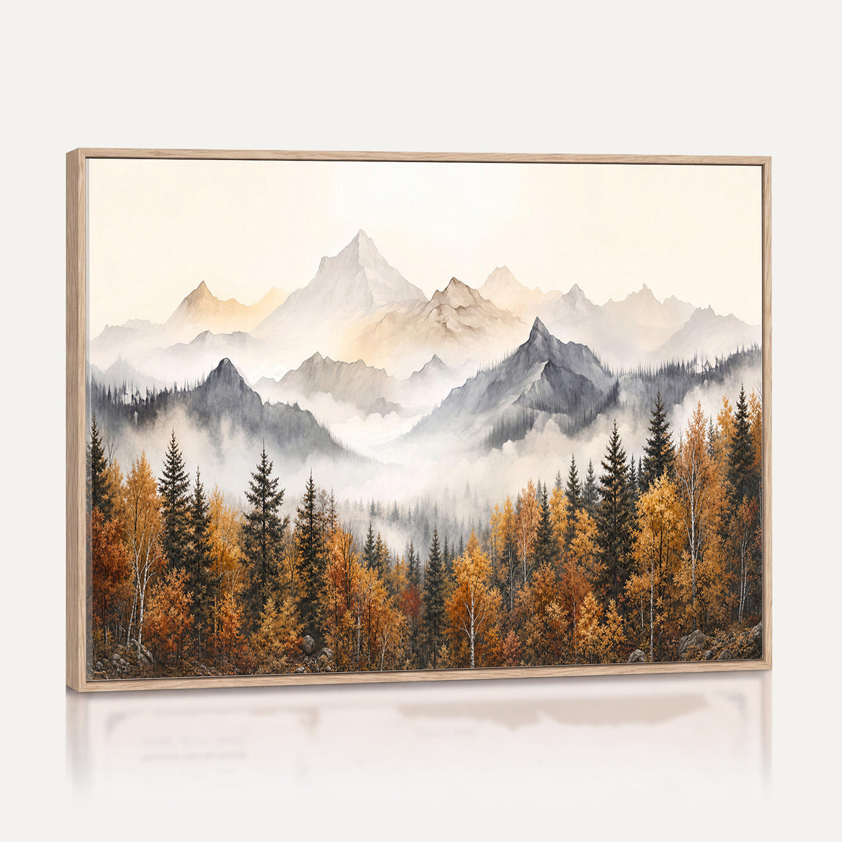 19544118-MGV-TP-30X20 - Misty Mountain Autumn Forest Canvas Wall Art - Watercolor Fall Nature Landscape Print