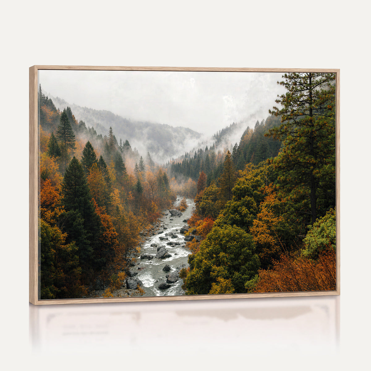 95540697-MGV-TP-30X20 - Misty River Mountain Valley Canvas Wall Art - Autumn Forest Landscape Nature Print