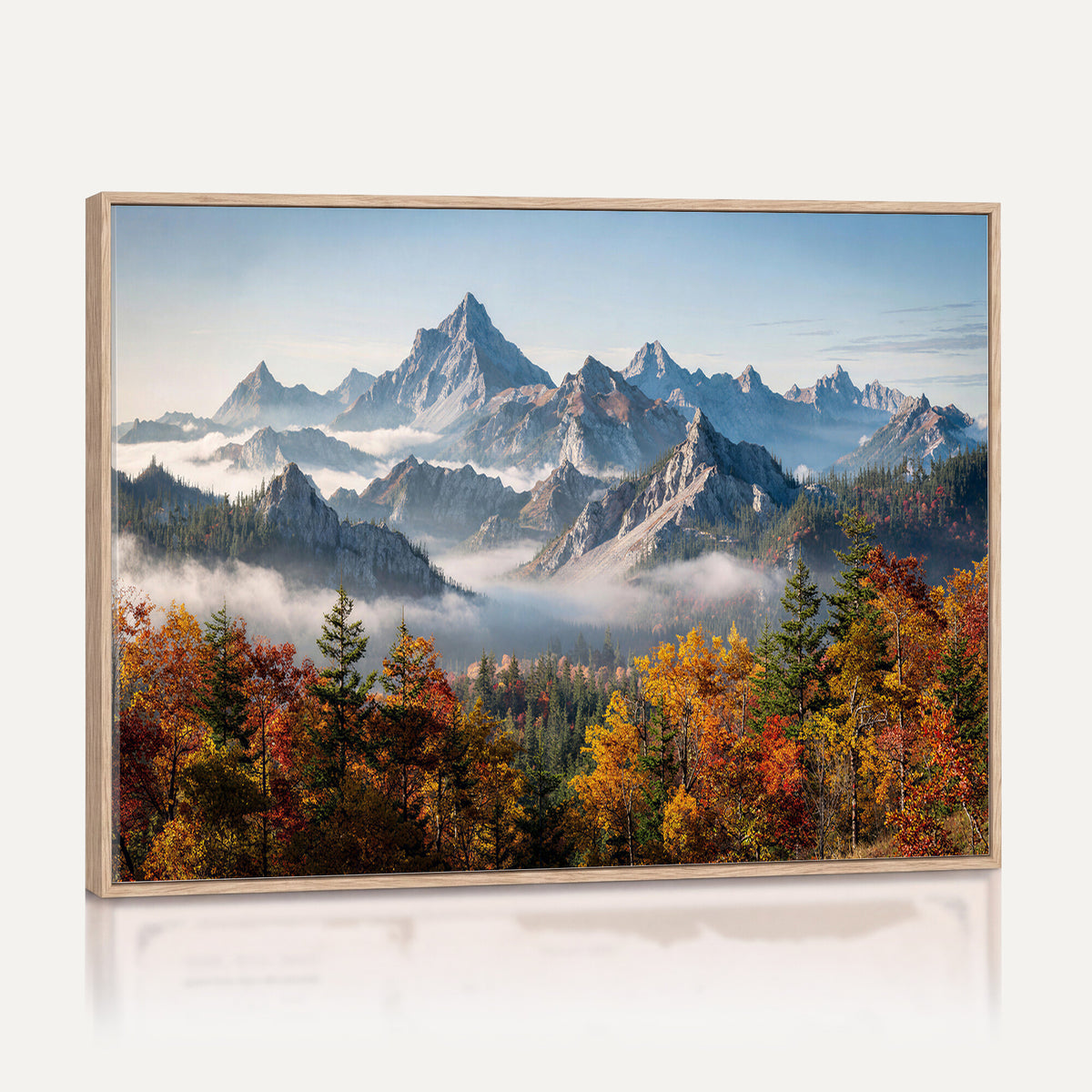 38847944-MGV-TP-30X20 - Majestic Mountain Peak Canvas Wall Art - Panoramic Autumn Forest Fog Landscape Print