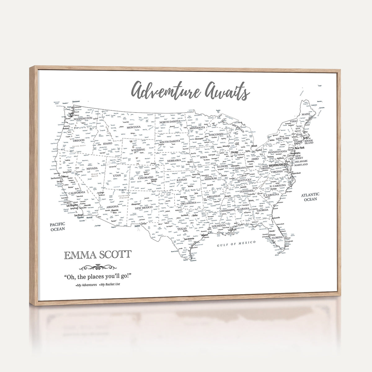 73634814-MGV-CV-36X24 - Custom USA Push Pin Travel Map Canvas Wall Art - Personalized Couples Gift Flat Digital Print