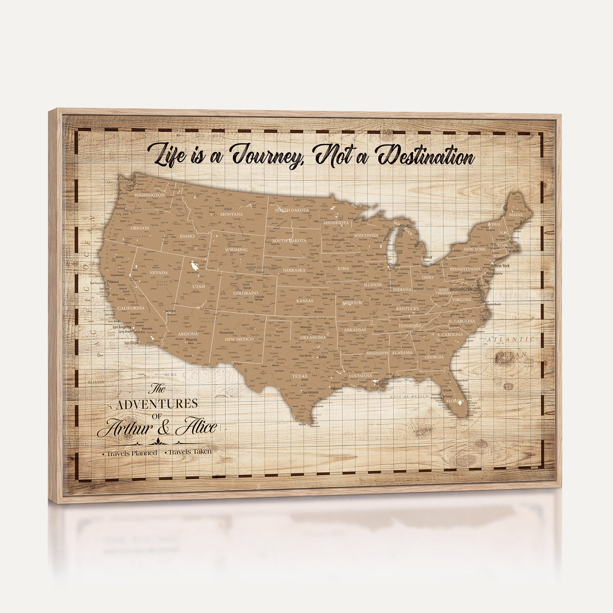 82934328-MGV-CV-36X24 - Custom USA Push Pin Travel Map Canvas Wall Art - Personalized Couples Gift Flat Digital Print