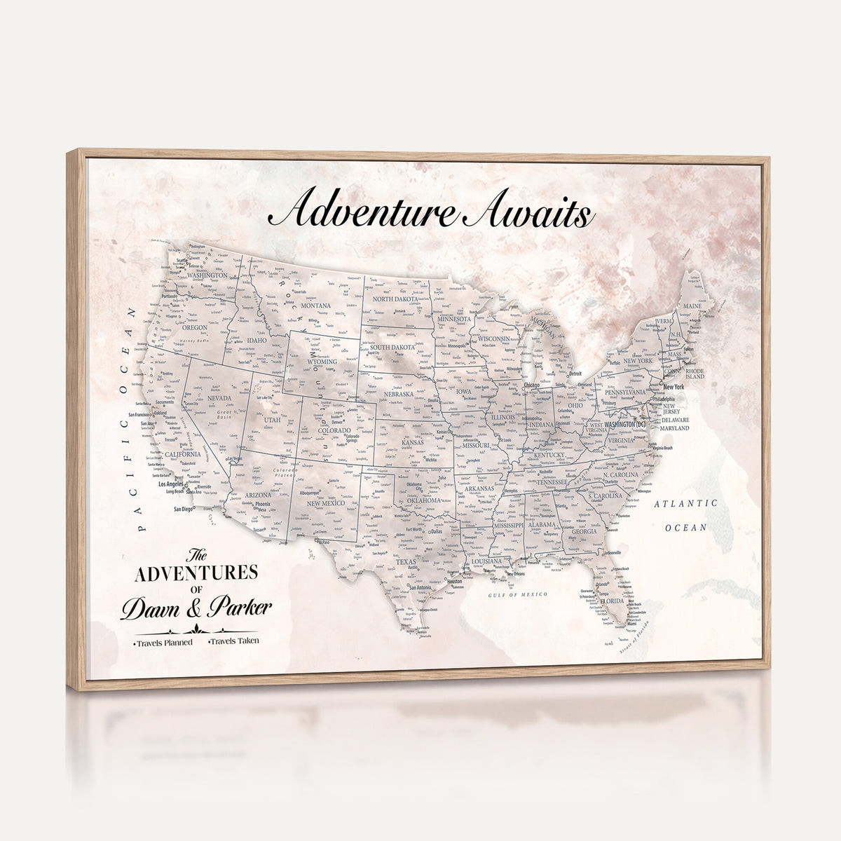 50687859-MGV-CV-36X24 - Custom USA Push Pin Travel Map Canvas Wall Art - Personalized Couples Gift Flat Digital Print