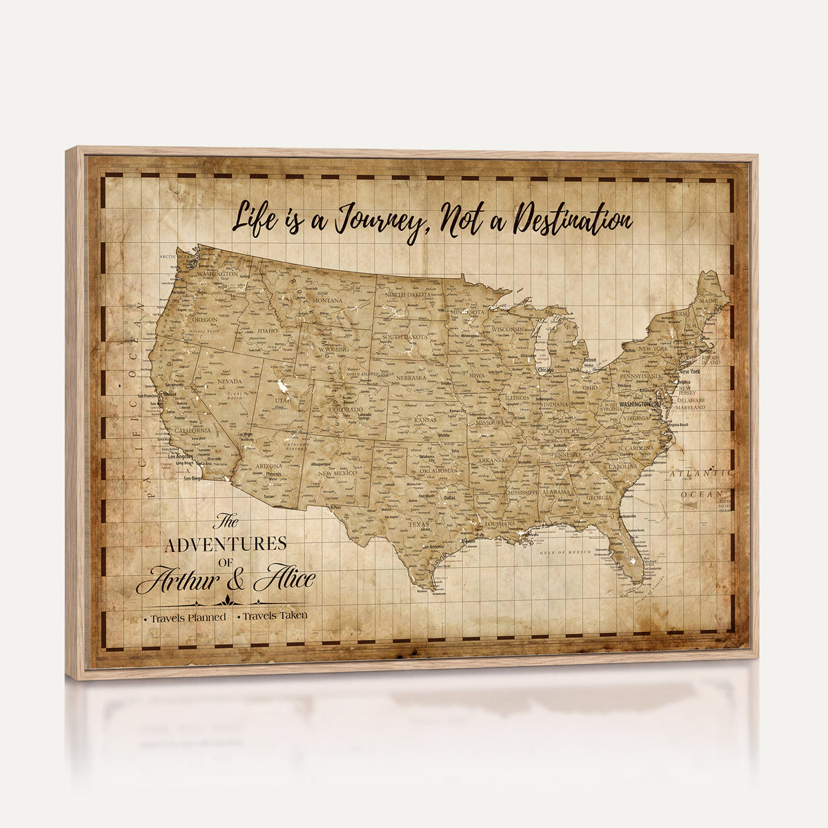 90686209-MGV-CV-36X24 - Custom USA Push Pin Travel Map Canvas Wall Art - Personalized Couples Gift Flat Digital Print