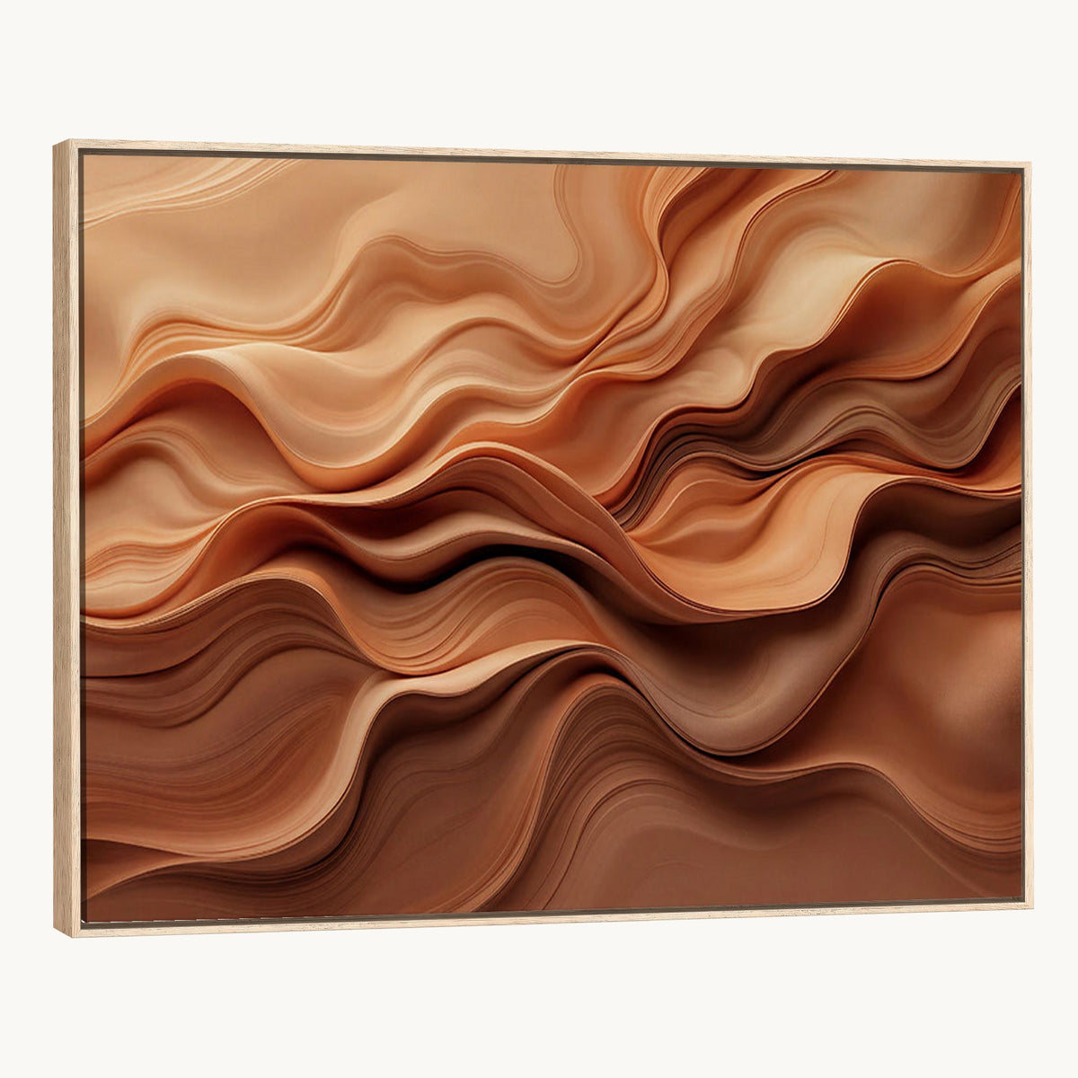 82230697-_Poster-30x20 - Modern Abstract Fluid Waves Canvas Wall Art - Minimalist Warm Terracotta Beige Sand Print