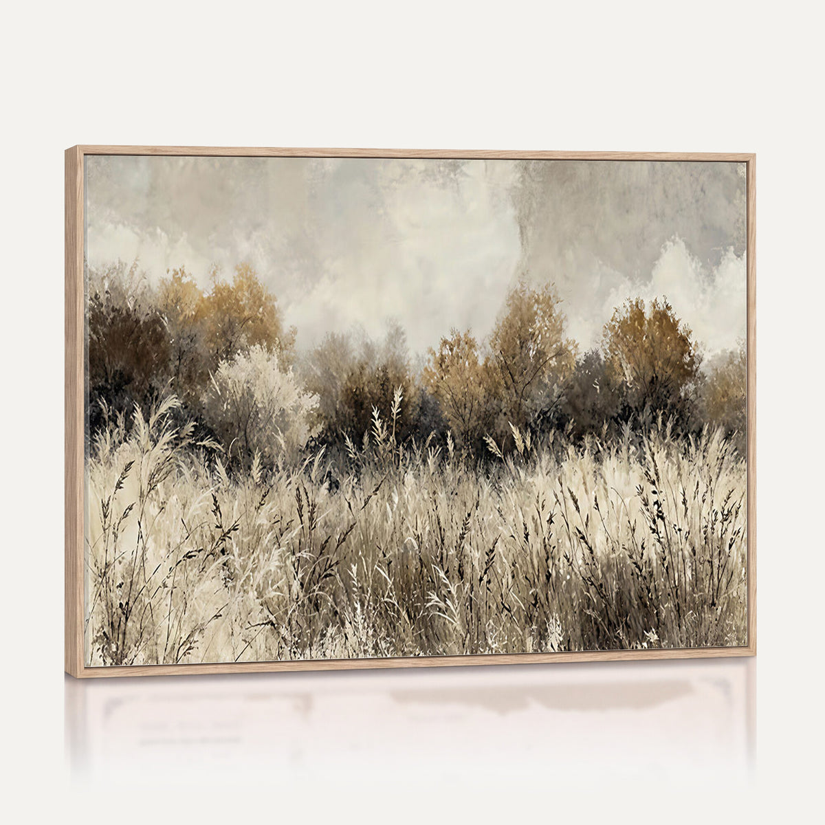 53959945-MGV-TP-30X20 - Muted Neutral Forest Landscape Canvas Wall Art - Vintage Rustic Wildflower Meadow Print