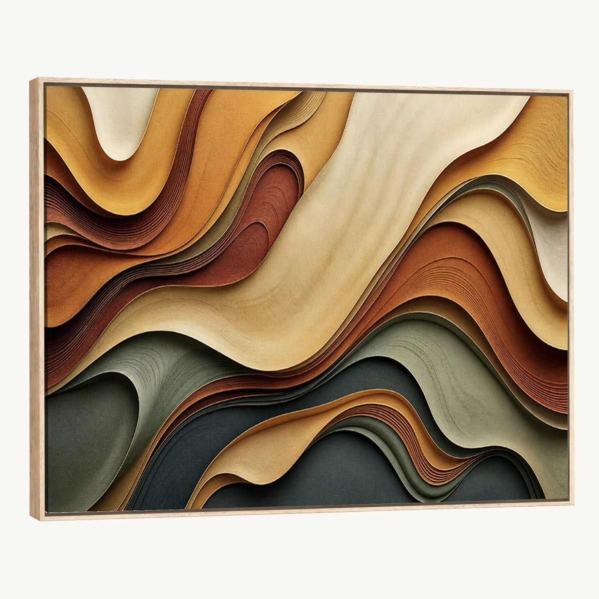 19337902-_Poster-30x20 - Modern Abstract Waves Canvas Wall Art - Minimalist Earthy Tone Living Room Decor