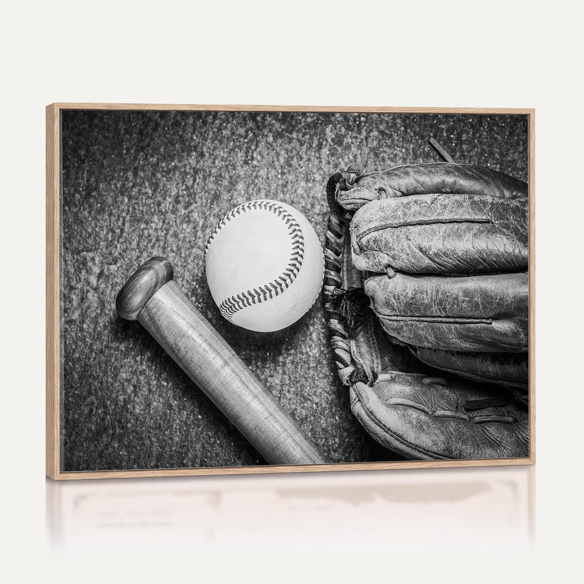 83916D-MGV-CV-36X24 - Vintage Baseball Glove and Bat Sports Wall Art Canvas Print